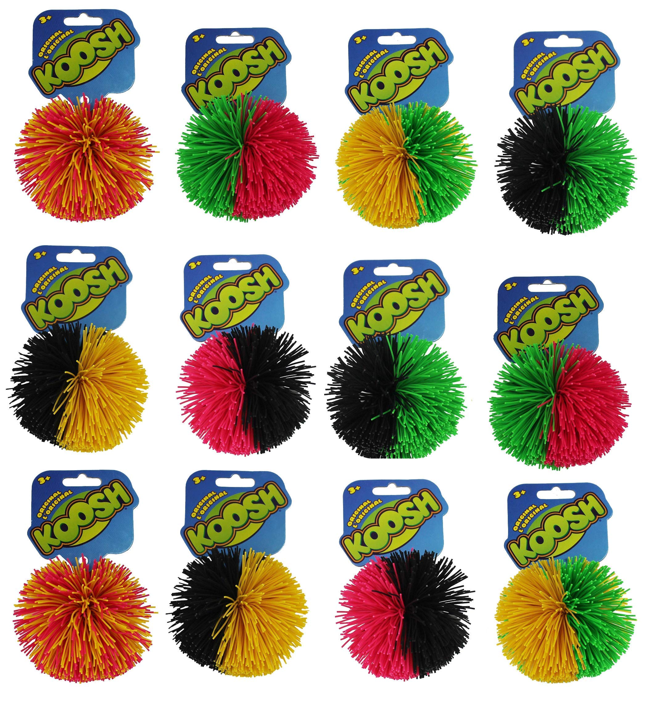 Koosh Balls Multi-Color Sensory Toy Gift Set - 12 Pack Stress Relief Fidget Toys for Kids & Adults - Perfect for Classroom, Office, and Autism Therapy