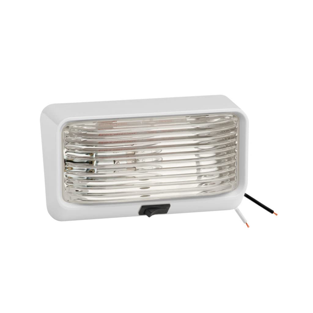 Draw-Tite 78 Series Clear Porch Light with Ash White Finish - 5 Series Base & Switch - Outdoor Wall Lighting for Patio, Deck, and Entryway