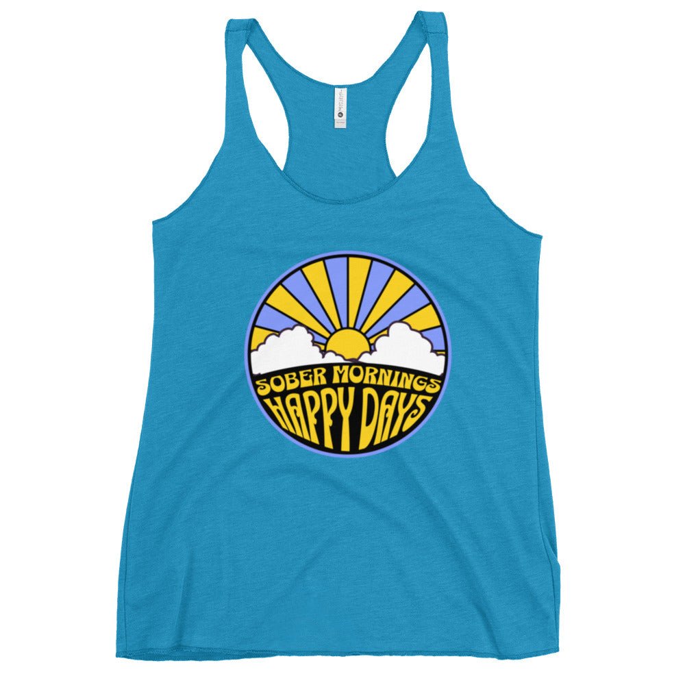 Sober Mornings Happy Days Racerback Tank Top for Women - Comfortable Workout & Yoga Tops - Perfect for Gym, Running, and Casual Wear