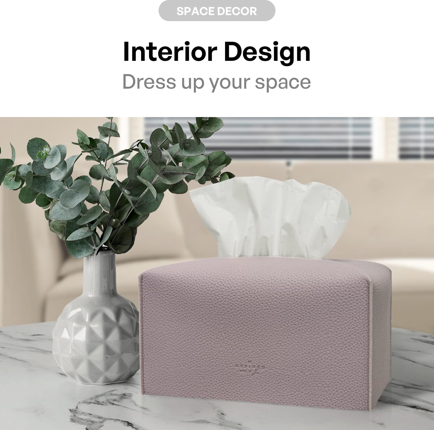 Carrotez Modern PU Leather Tissue Box Cover - Decorative Rectangular Tissue Box Holder for Bathroom, Vanity, Office Desk & Nightstand (9.5