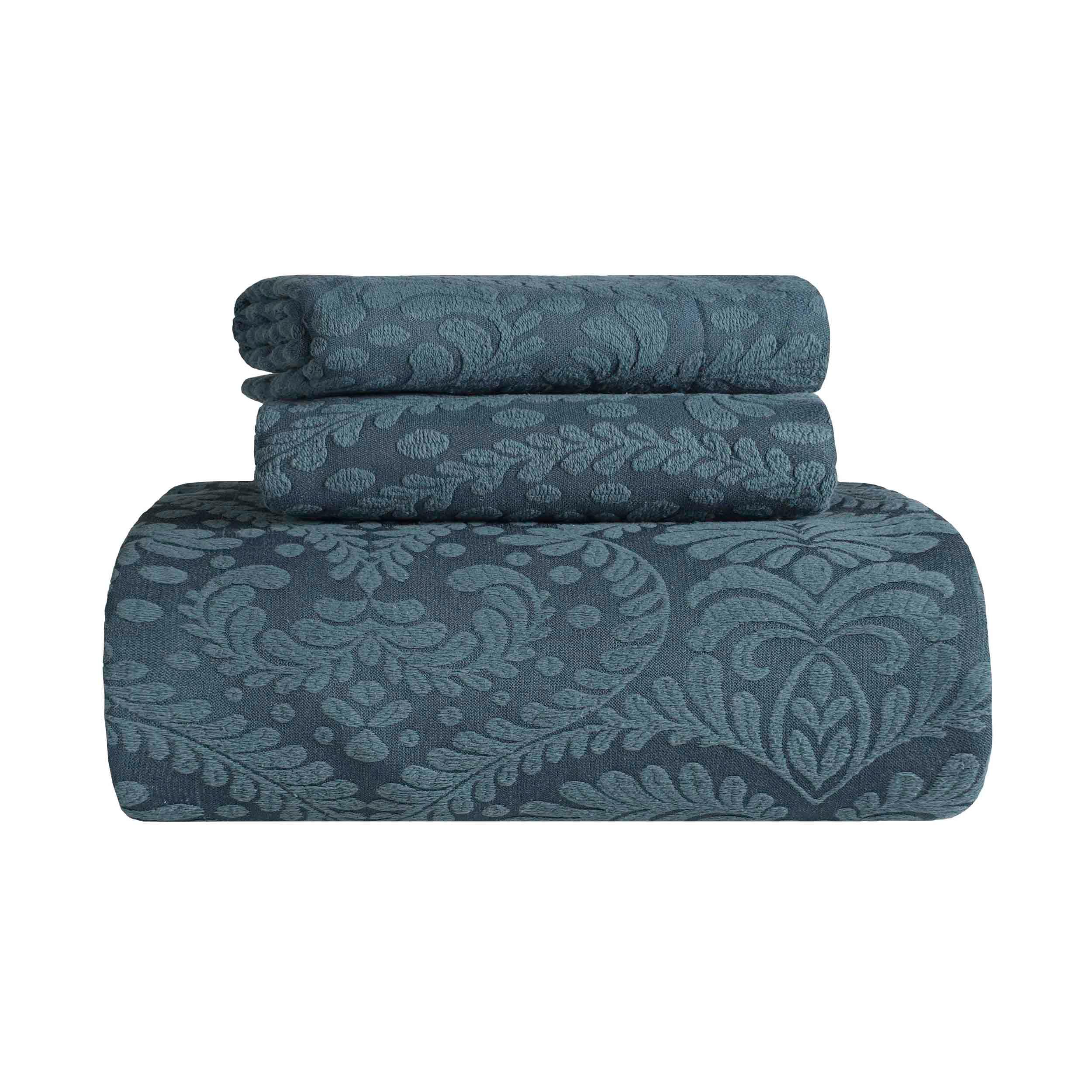 Premium Aspen Cotton Blend Jacquard Floral Bedspread Set with Scalloped Edge - Queen Size Luxury Bedding for Master Bedroom & Guest Room Decor