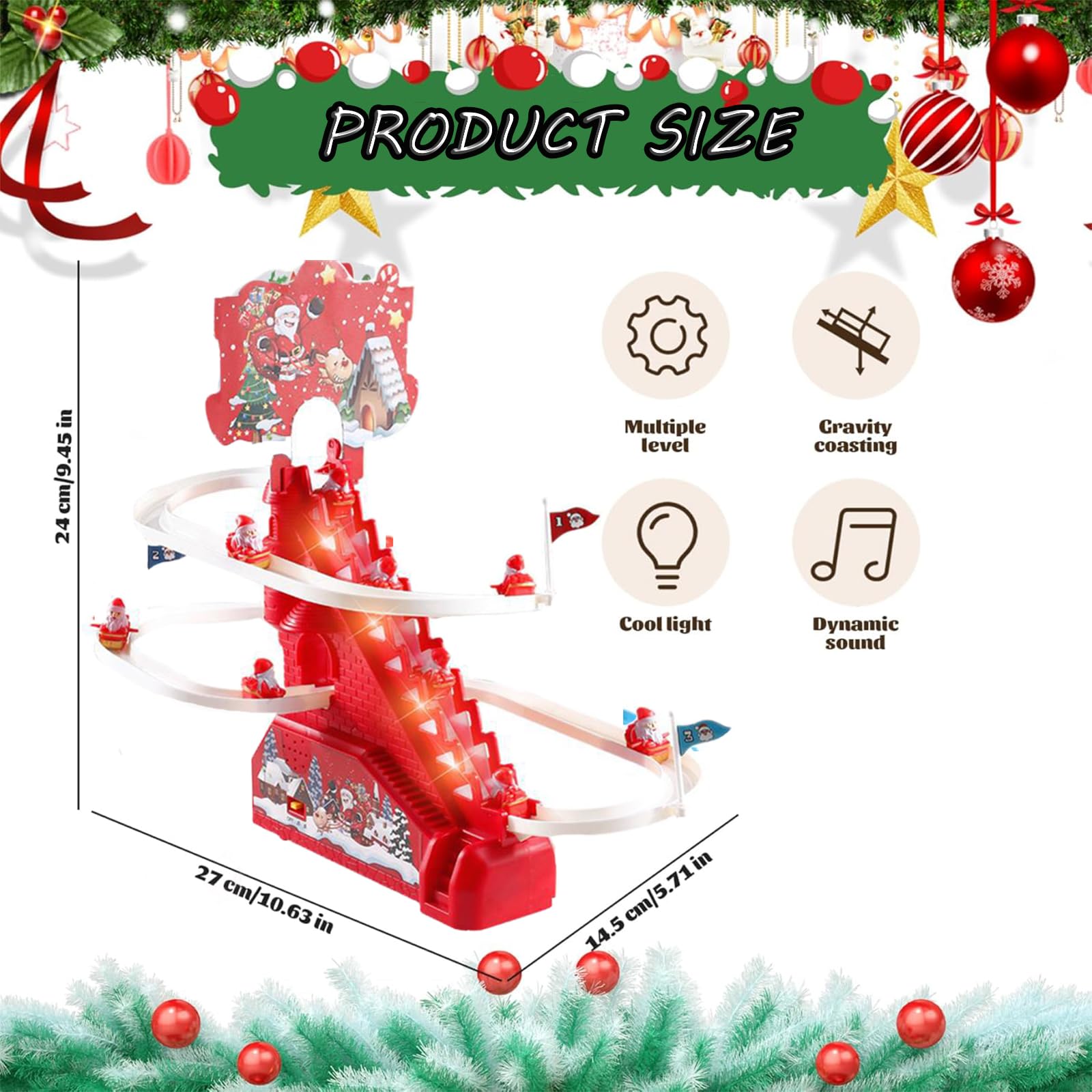 Electric Santa Climbing Toy - Automatic Stair Climbing Christmas Game with LED Lights & Music for Kids - Fun Holiday Race Toy for Toddlers Boys & Girls - Perfect for Christmas Decorations & Family Playtime
