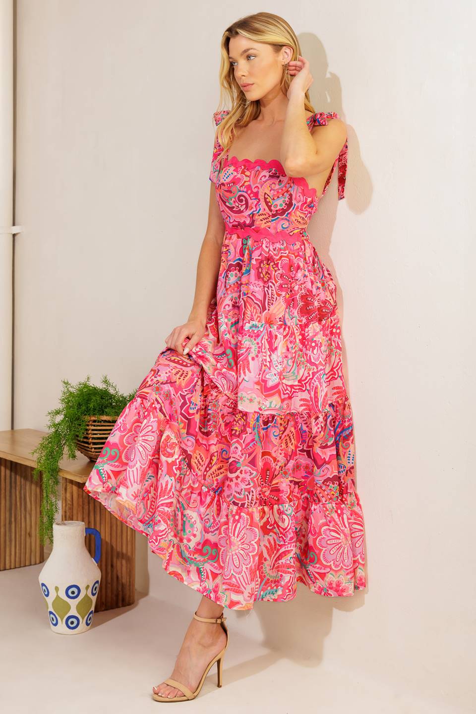 Stylish Paisley Midi Dress in Fuchsia - Perfect for Summer Outings, Parties & Casual Wear