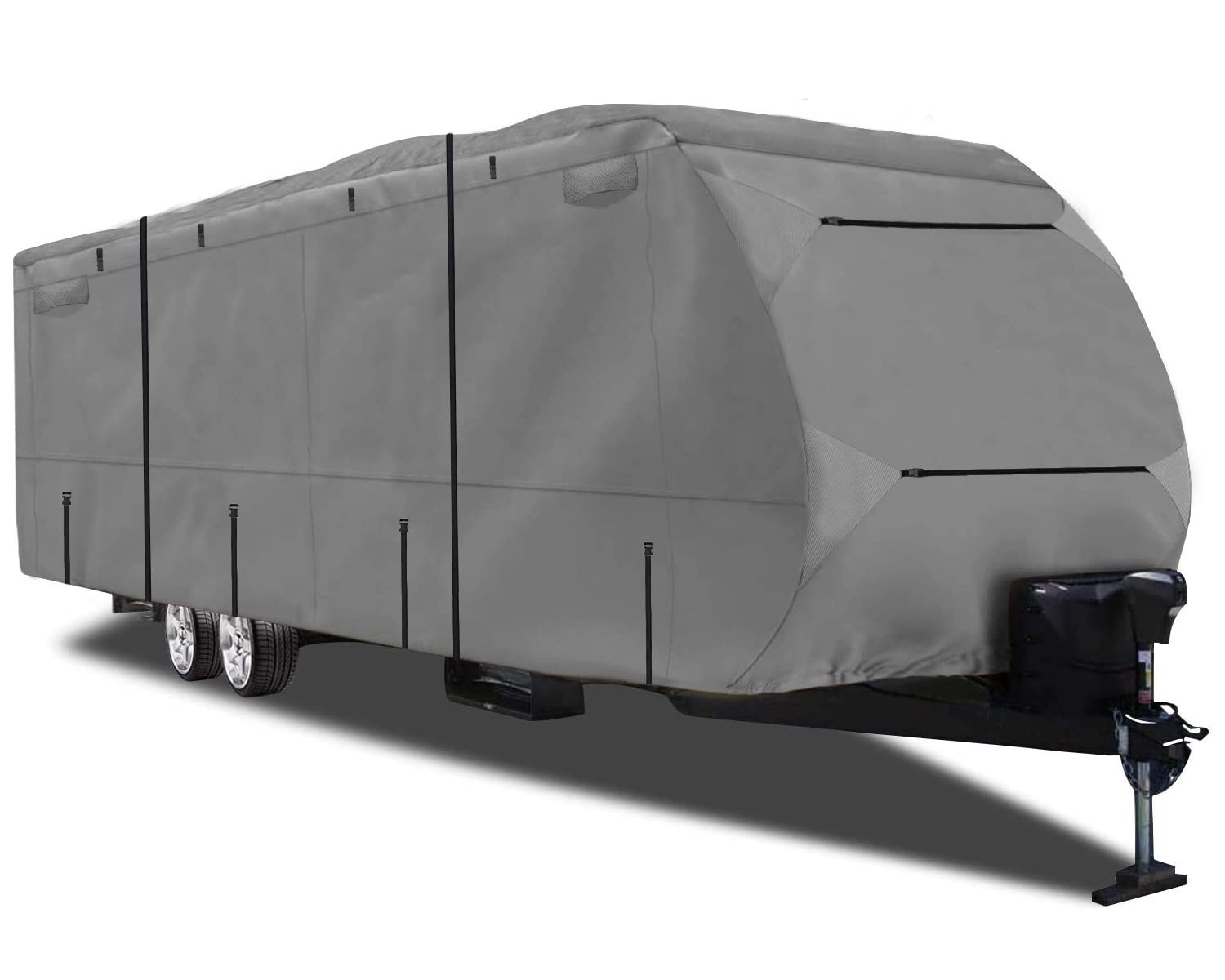 Heavy Duty 420D Ripstop Waterproof RV Cover for 26'-29' Travel Trailers - Oxford Cloth Material with Storage Bag & Windproof Buckles - Perfect for Outdoor Storage, Winter Protection, and Long-Term Vehicle Shelter