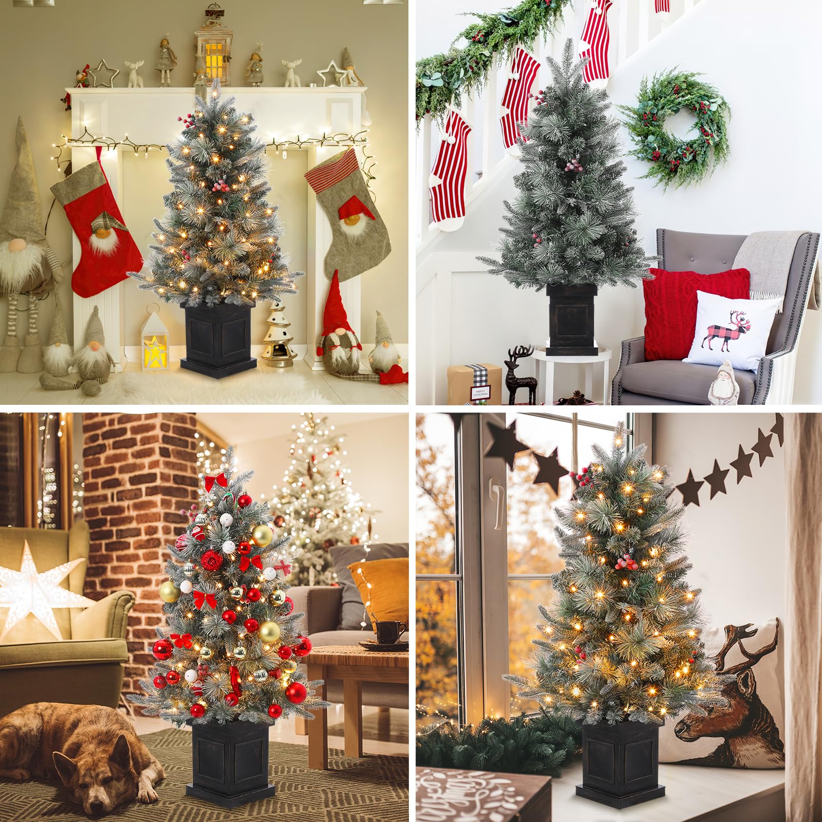 GARVEE 3 Ft Prelit Premium Snow Flocked Artificial Christmas Tree with 8 Mode Warm White LED Lights - Mini Prelit Xmas Pine Tree for Holiday Decorations | Perfect for Home, Office, Yard, Indoor & Outdoor Christmas Decor