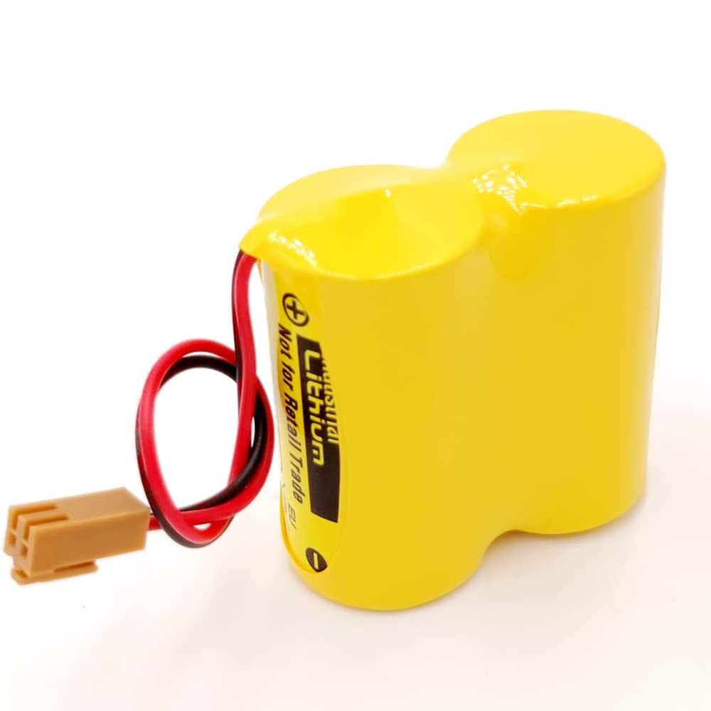 2-Pack 5000mAh BR-CCF2TH 6V Non-Rechargeable Battery with Brown Connector - Replacement for Fanuc A98L-0001-0902/A98L-0031-0006 PLC Backup Power - Ideal for Industrial Automation & CNC Machine Maintenance