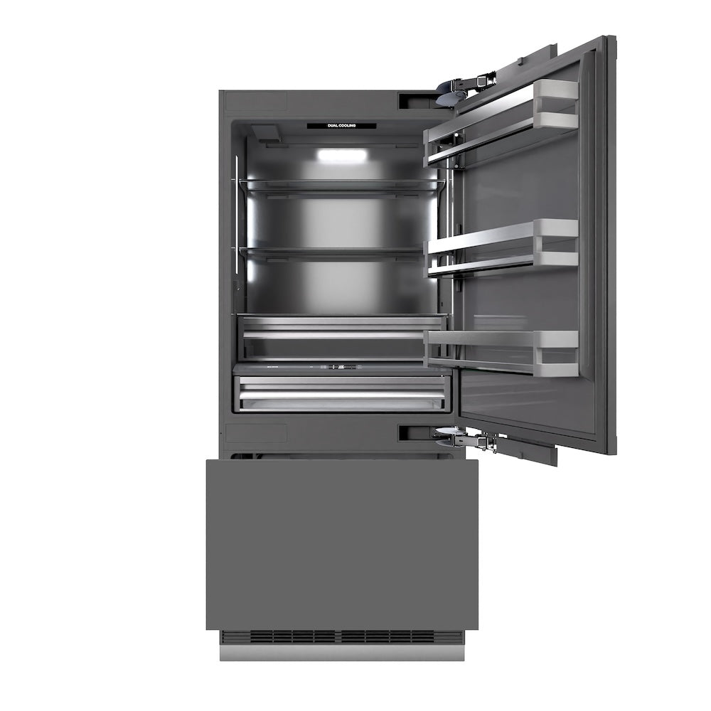 ZLINE Autograph Edition 36 Inch Built-In Bottom Freezer Refrigerator - 19.8 cu. ft. Capacity, Panel Ready, Water Dispenser & Ice Maker, Graphite Gray Interior with Matte Black Accents (GRBITZ 36 MB) - Perfect for Modern Kitchens, Open Concept Homes & Luxury Appliances