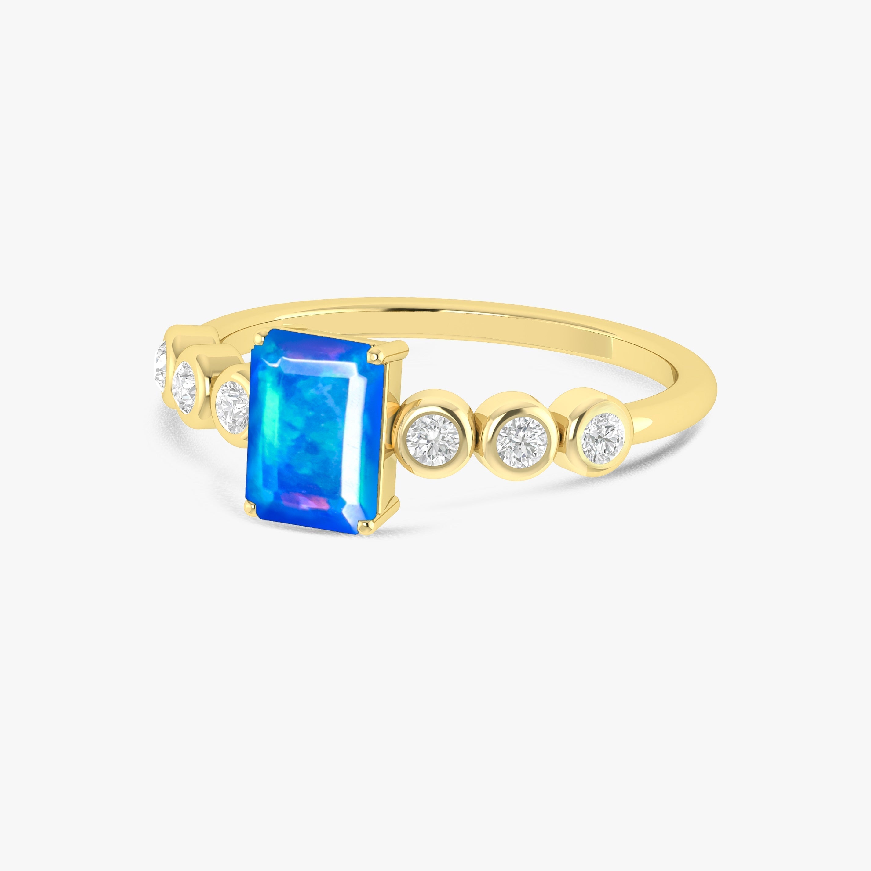 Blue Genuine Fire Octagon Opal Prong Ring – Elegant Sterling Silver Jewelry for Women, Perfect for Weddings, Parties & Special Occasions