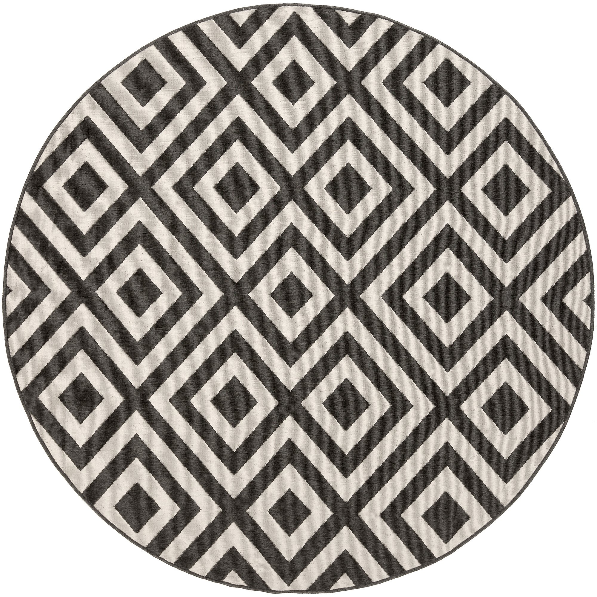 Trivette Black and Cream Indoor/Outdoor Round Area Rug 7'3