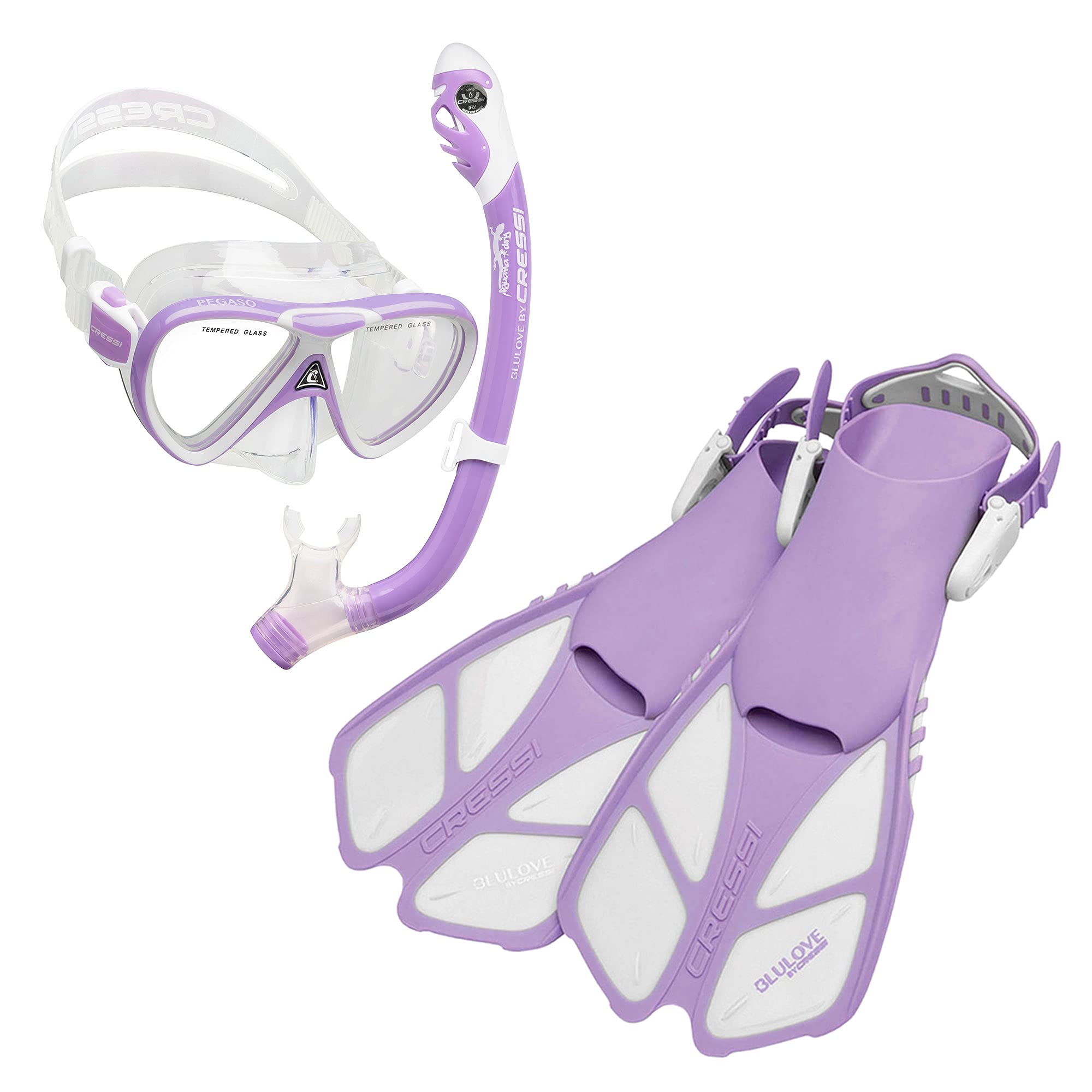 CRESSI Mini Bonete Dry Snorkel Set - Comfortable & Durable Snorkeling Gear for Kids & Adults (Lilac/White, Small/Medium) - Perfect for Pool, Beach & Ocean Adventures