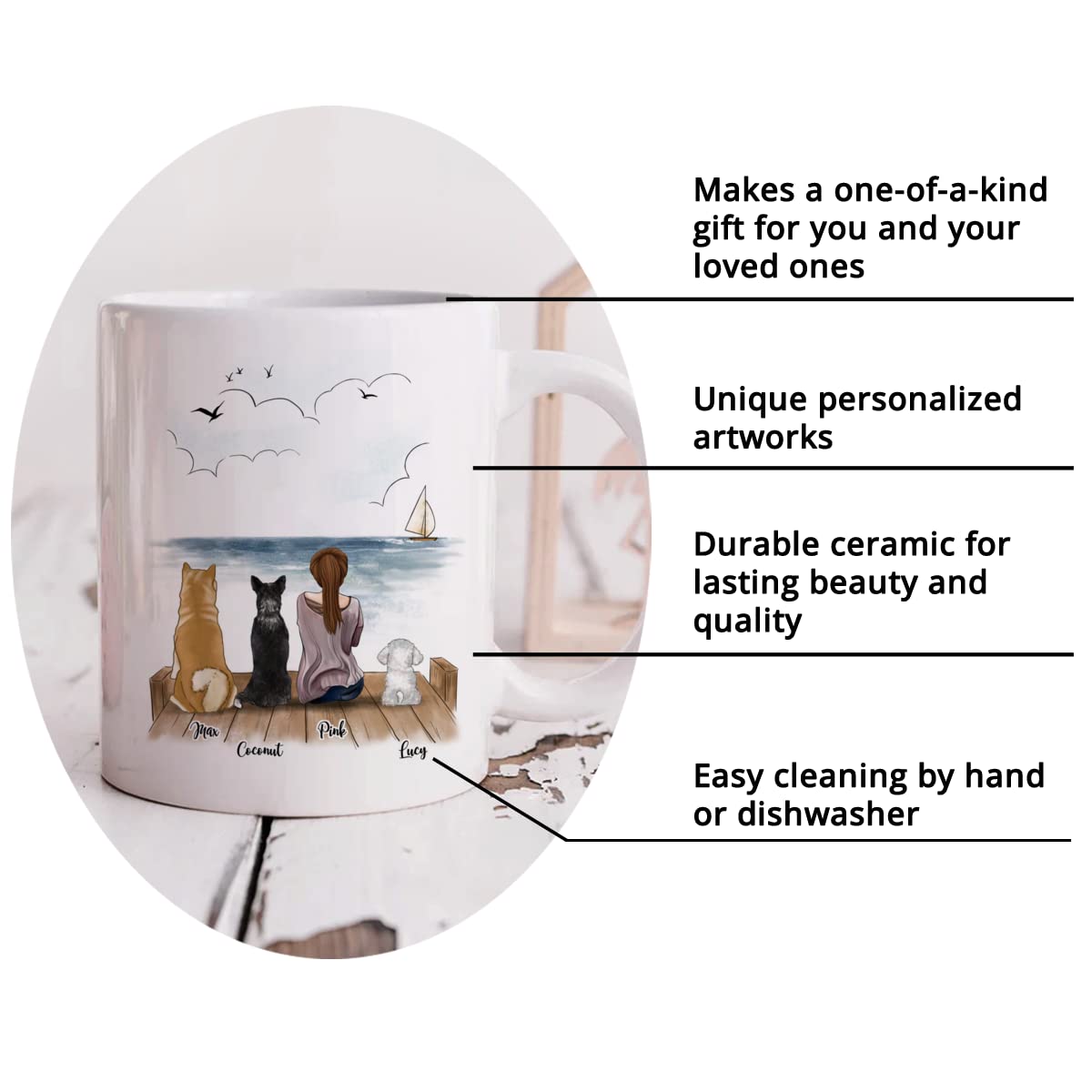 Custom Personalized Dog Mug - Unique Gift for Dog Moms & Pet Lovers, Engraved Coffee Cup with 3 Dogs Design - Perfect for Coffee, Tea, Gifts & Pet Memorials