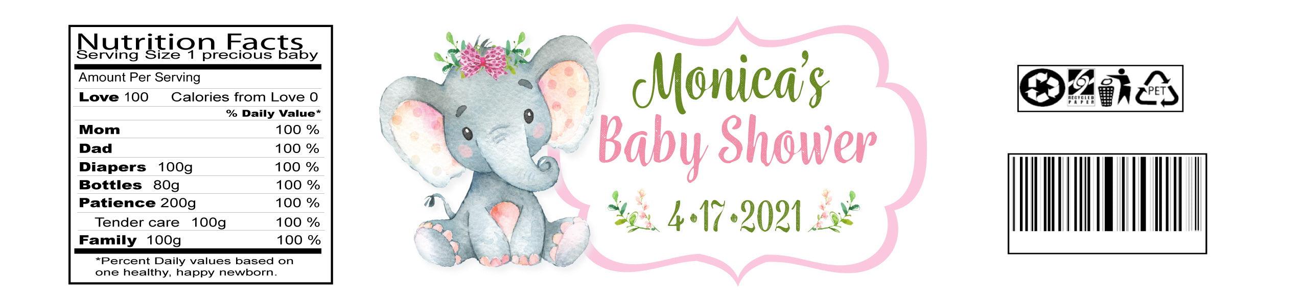 Safari Jungle Elephant Girl Water Bottle Labels - Cute Elephant Design for Kids' Bottles - Perfect for School, Travel, and Outdoor Adventures