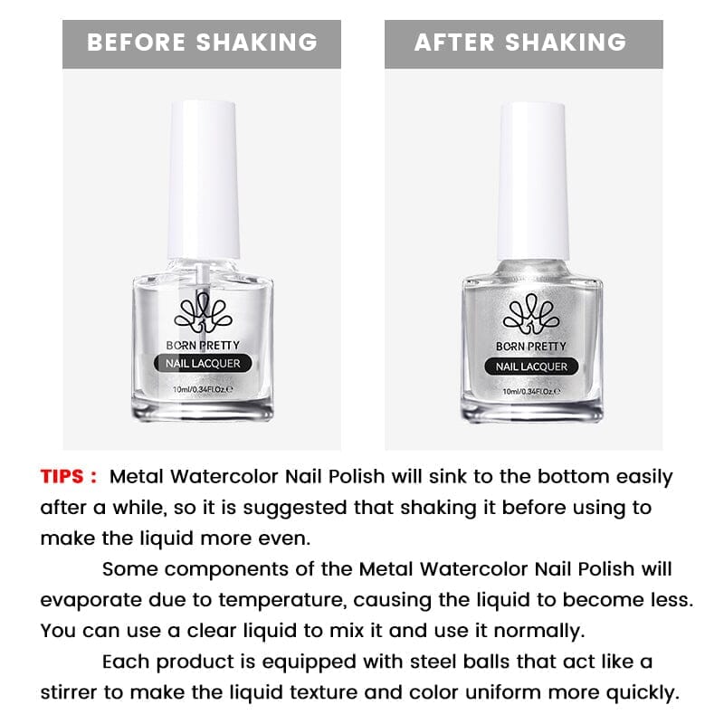 Premium 10ml Metal Watercolor Nail Polish - Vibrant Long-Lasting Nail Art Paint for DIY Manicures & Professional Salon Use - Perfect for Parties, Weddings, and Special Occasions