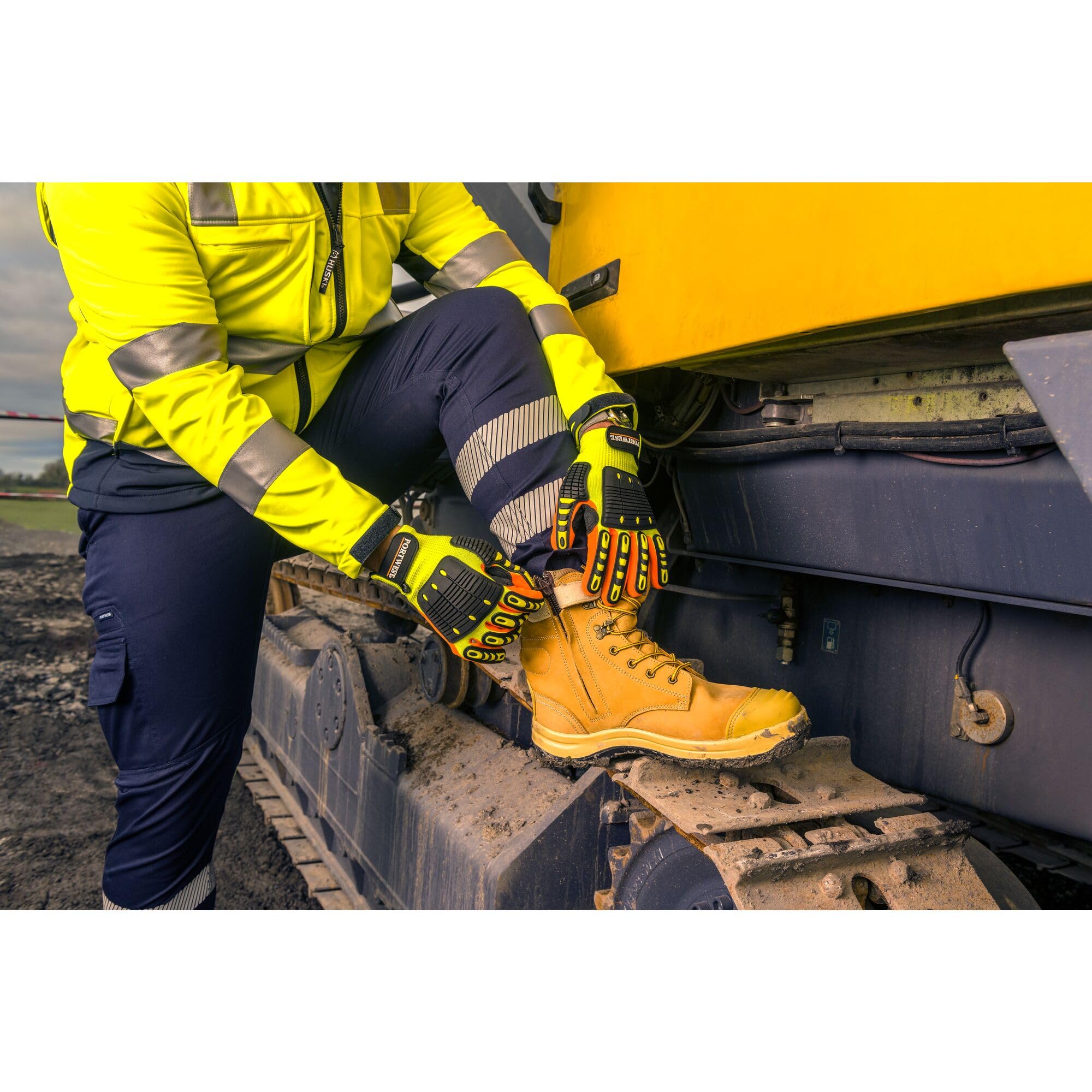 Portwest A721 Anti-Impact Safety Work Gloves - Lightweight Nitrile Coated with Shock Absorption for Construction, Warehouse & DIY Projects - Yellow/Orange Protective Gloves for Hand Safety
