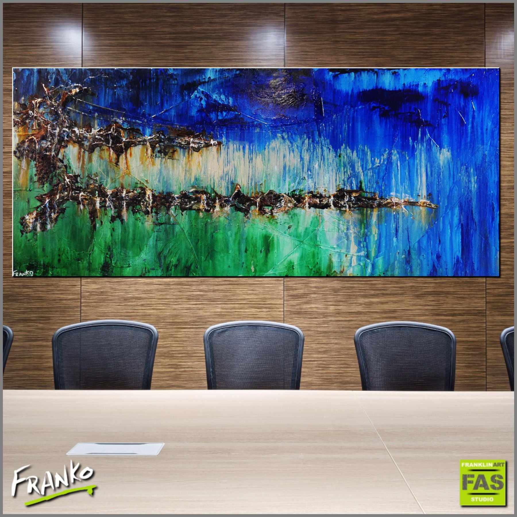 Abstract Green Blue Wall Art Canvas Painting - Modern Home Decor for Living Room, Bedroom & Office