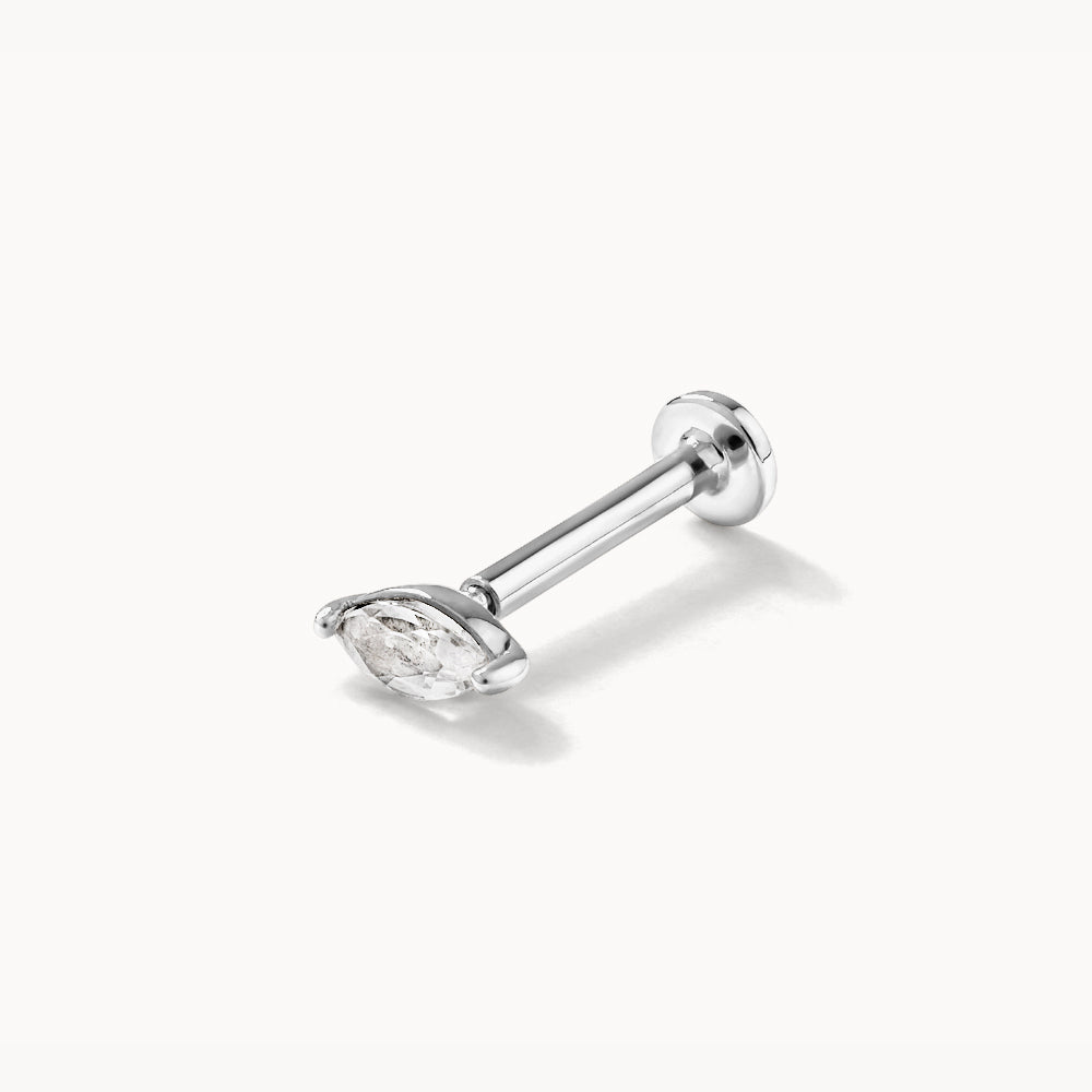 White Sapphire Marquise Helix Single Stud Earrings in Sterling Silver - Perfect for Everyday Wear & Special Occasions