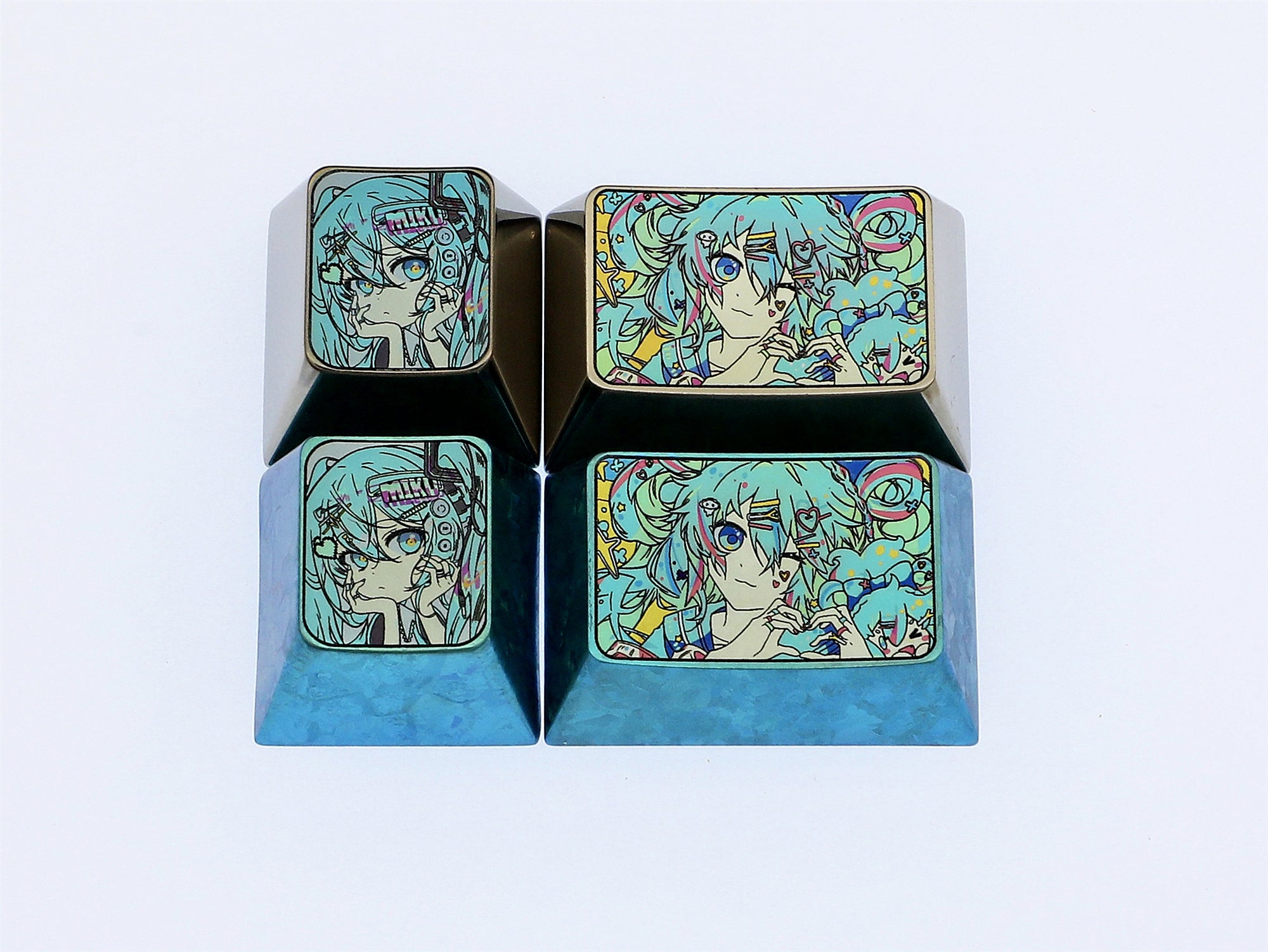 Hatsune Miku Anime Themed Titanium Alloy Custom Keycap - 1U/1.5U Mechanical Keyboard Metal Artisan Keycap for Gaming, Typing & Keyboard Decoration