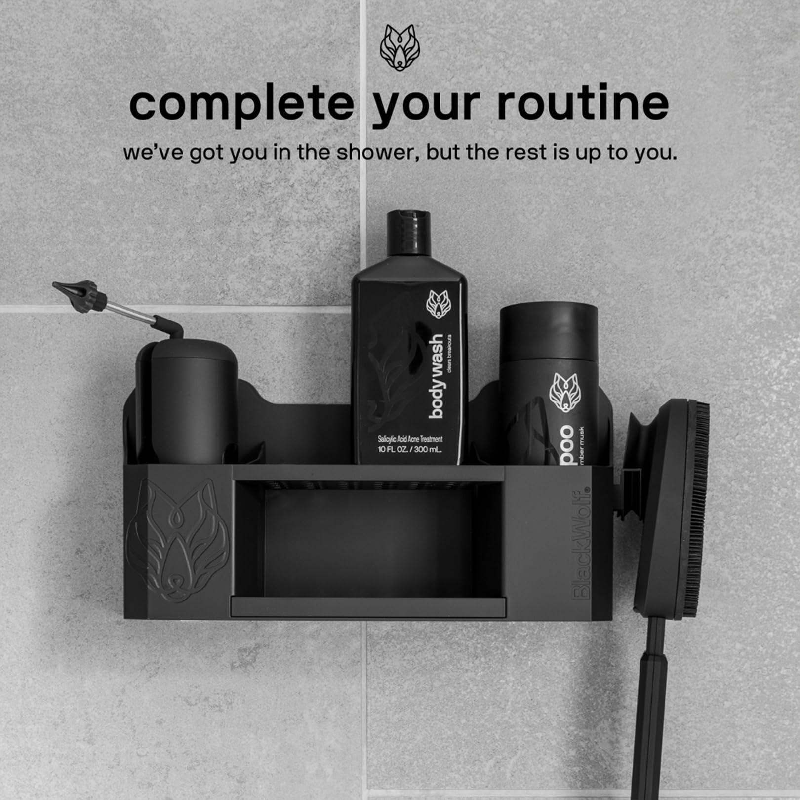 Black Wolf Body Wash & Sonic Scrubber Pro Kit for Men - Charcoal Powder Shower Gel with Vibrating Face & Body Brush, Waterproof Massage Brush & Salicylic Acid Body Wash for Deep Cleansing & Rich Lather | Perfect for Shower, Gym & Post-Workout Skincare Routine