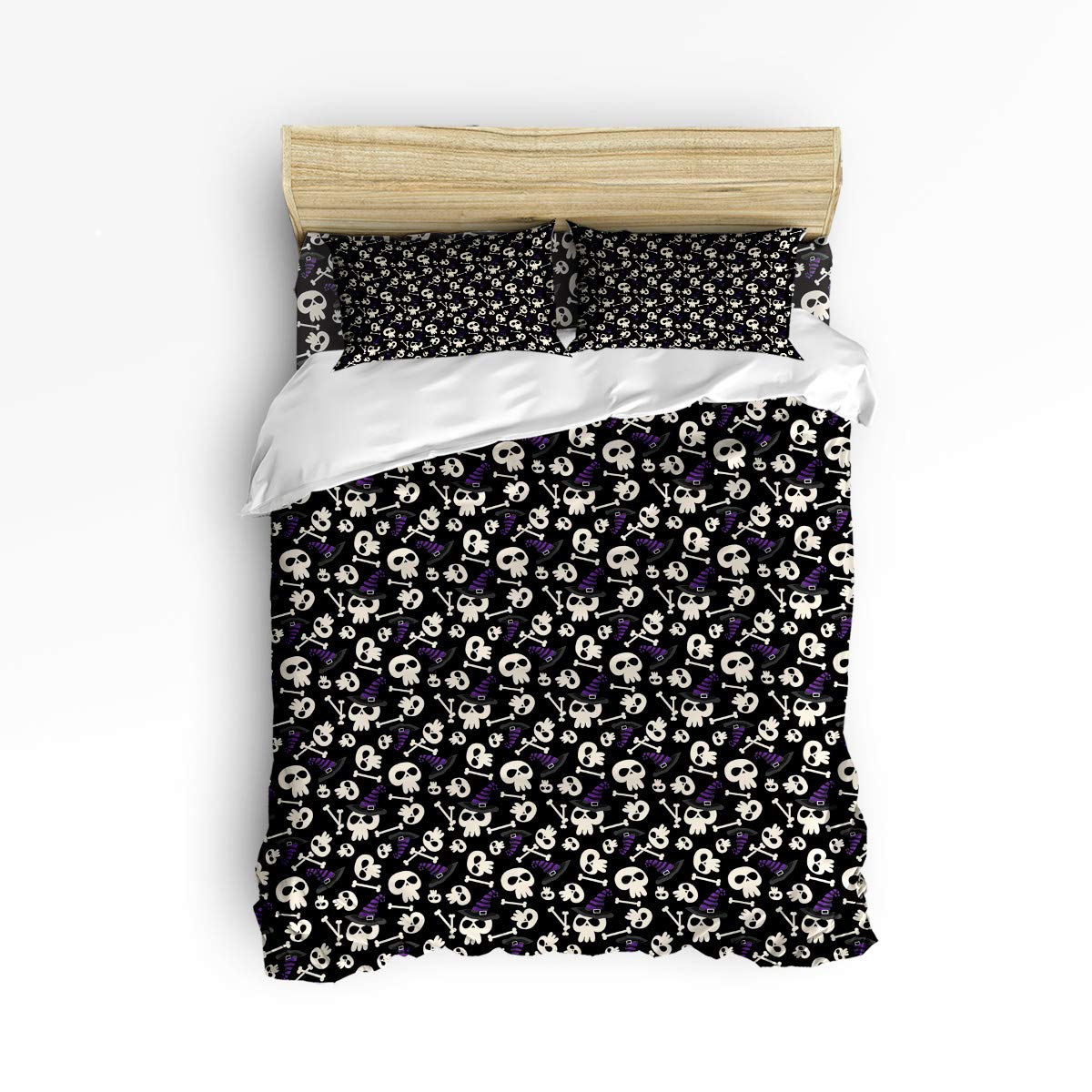 USOPHIA Twin Size 4-Piece Halloween Bed Sheet Set - 3D Printed Skull with Magic Hat Floral Duvet Cover | Spooky Bedroom Decor for Teens & Adults | Perfect for Halloween Parties & Themed Rooms