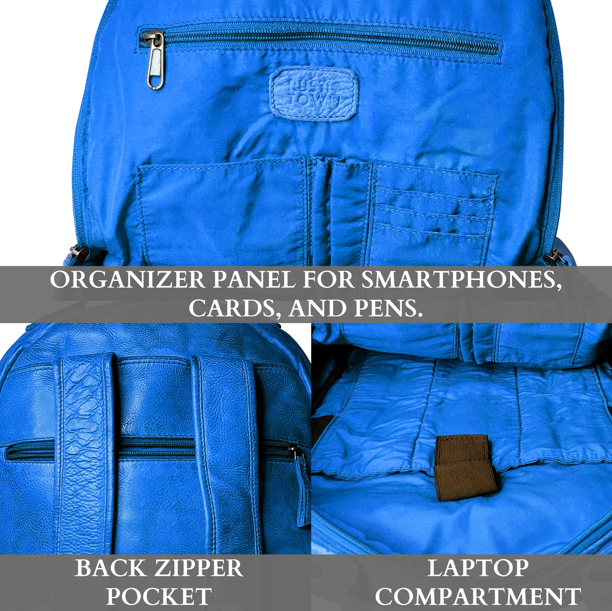 Stylish Blue Leather Laptop Backpack for Women - Perfect for Work, Travel & College | Water-Resistant & Spacious 15.6