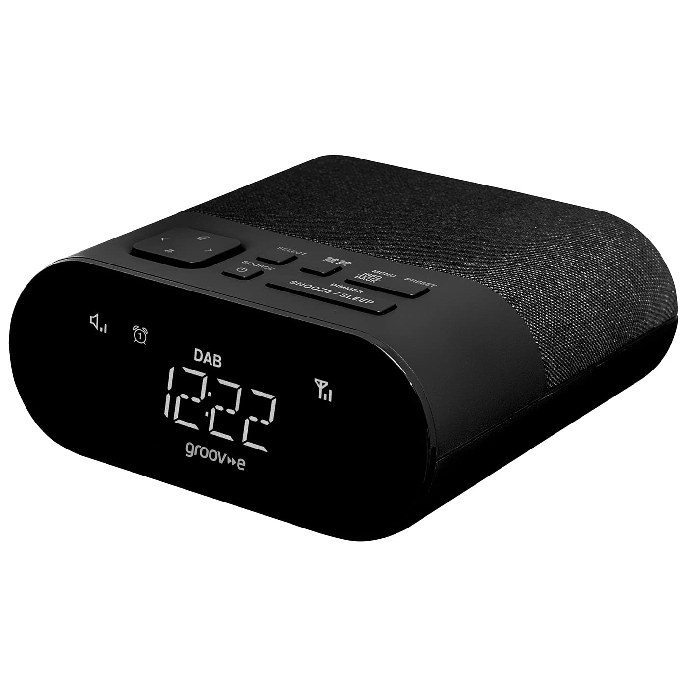 Groov-e Roma DAB & FM Digital Alarm Clock Radio with USB Charging Port, LED Display, 40 Preset Stations - Portable Bedroom Radio for Home, Office, and Travel - Black