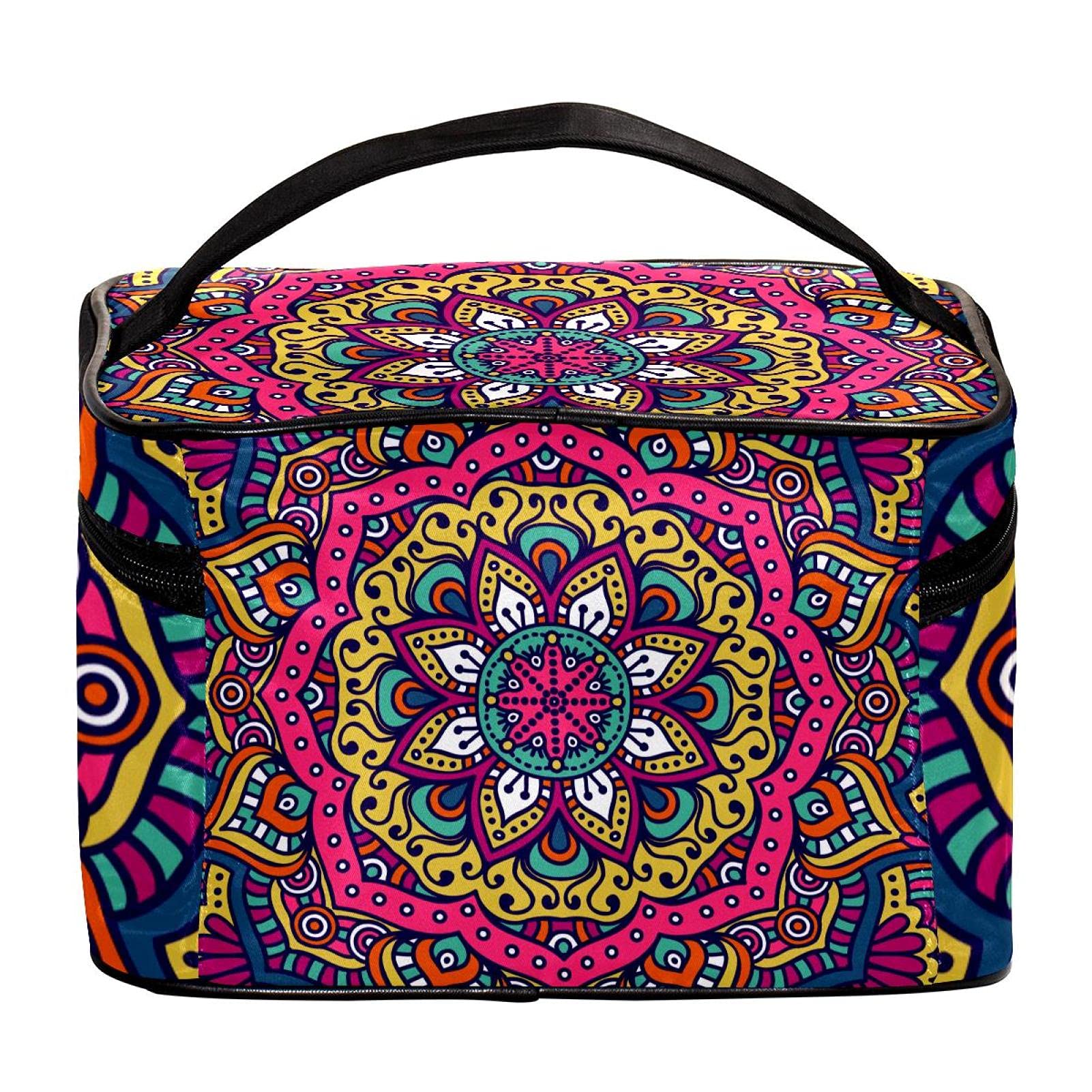 Hippie Mandala Floral Pattern Travel Makeup Bag - Large Cosmetic Organizer with Zipper for Women & Girls | Perfect for Vacation, Gym, Beach & Daily Essentials Storage