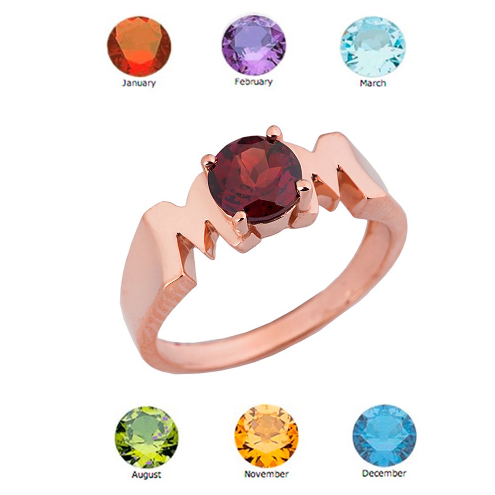 10k Rose Gold Personalized Mom Ring with Genuine Gemstone - Elegant Mother's Jewelry Gift for Birthday, Anniversary & Special Occasions