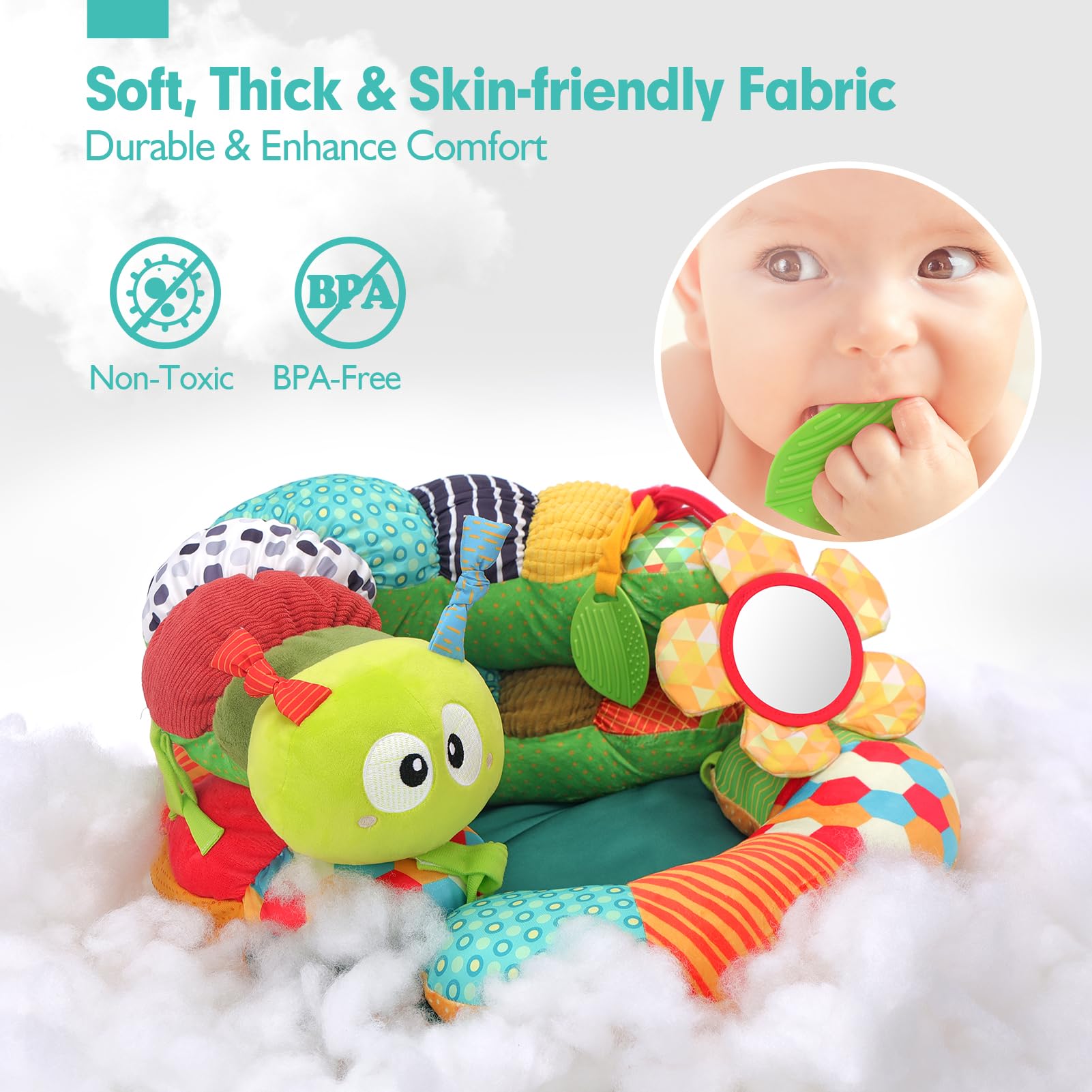 3-in-1 Caterpillar Baby Activity Playmat - Tummy Time & Seated Support Toy for Newborns 0-6 Months | Sensory Developmental Toys for Infants | Perfect Baby Shower Gift & Birthday Present for Boys & Girls | Great for Nursery Playtime & Early Learning Activities