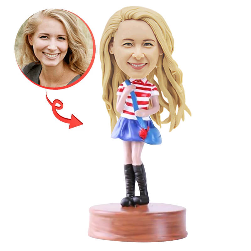 Custom School Girl Bobblehead - Personalized Figurine Gift for Students, Teachers & Graduates - Perfect for Desks, Classrooms & Graduation Parties