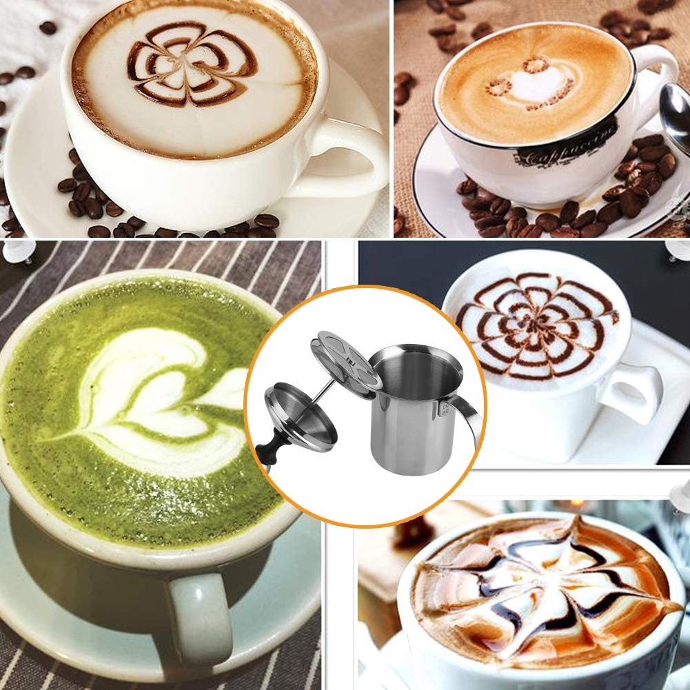 Premium Stainless Steel Handheld Milk Frother - Double Mesh Whisk for Coffee, Cappuccino & Latte - 800ML Manual Milk Foamer & Creamer (Perfect for Home Baristas, Coffee Shops & Office Use)