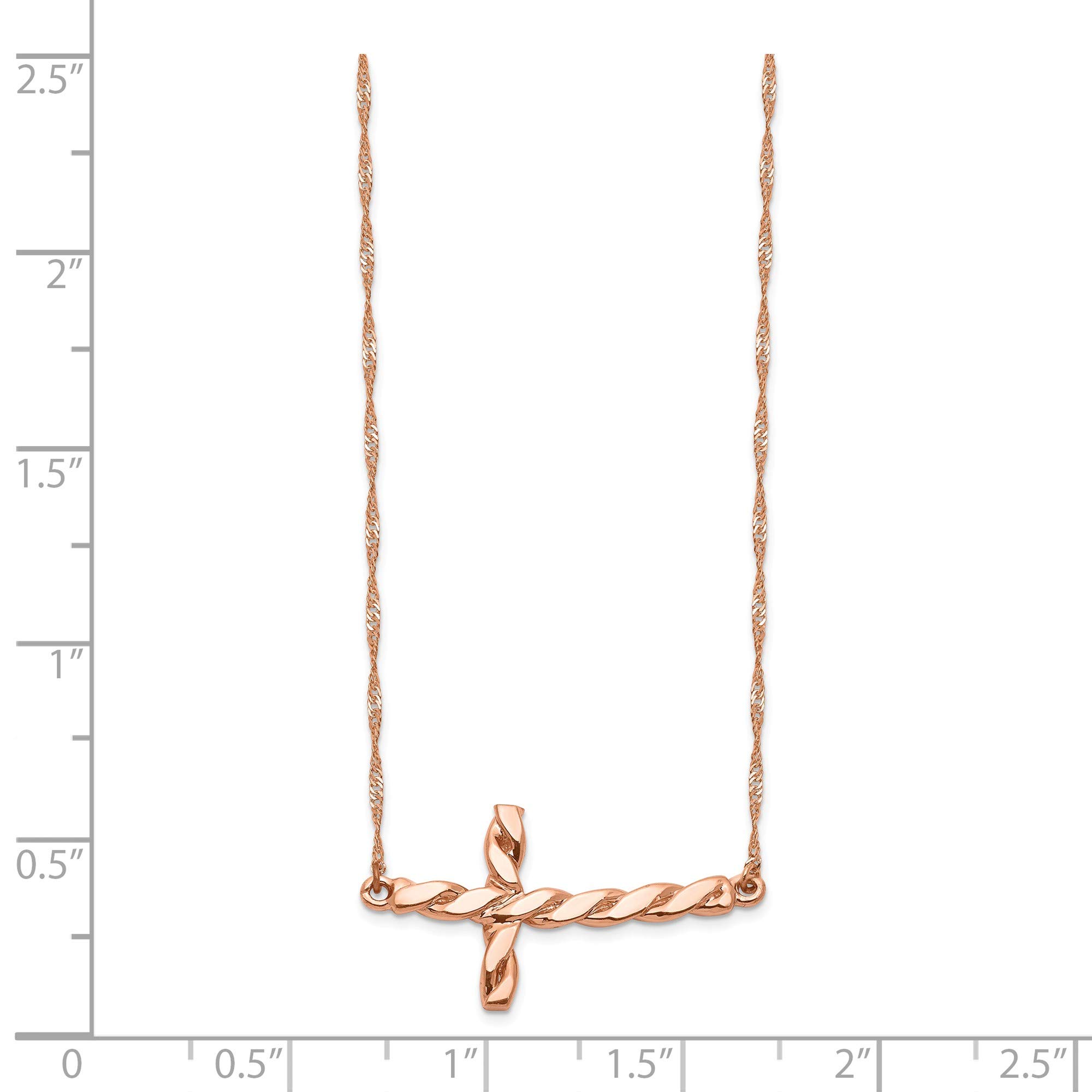 14K Rose Gold Twisted Cross Necklace for Women - 17 Inch Adjustable Chain, Dainty Sideways Cross Pendant, Elegant Jewelry Gift for Her - Perfect for Everyday Wear, Special Occasions & Gifting