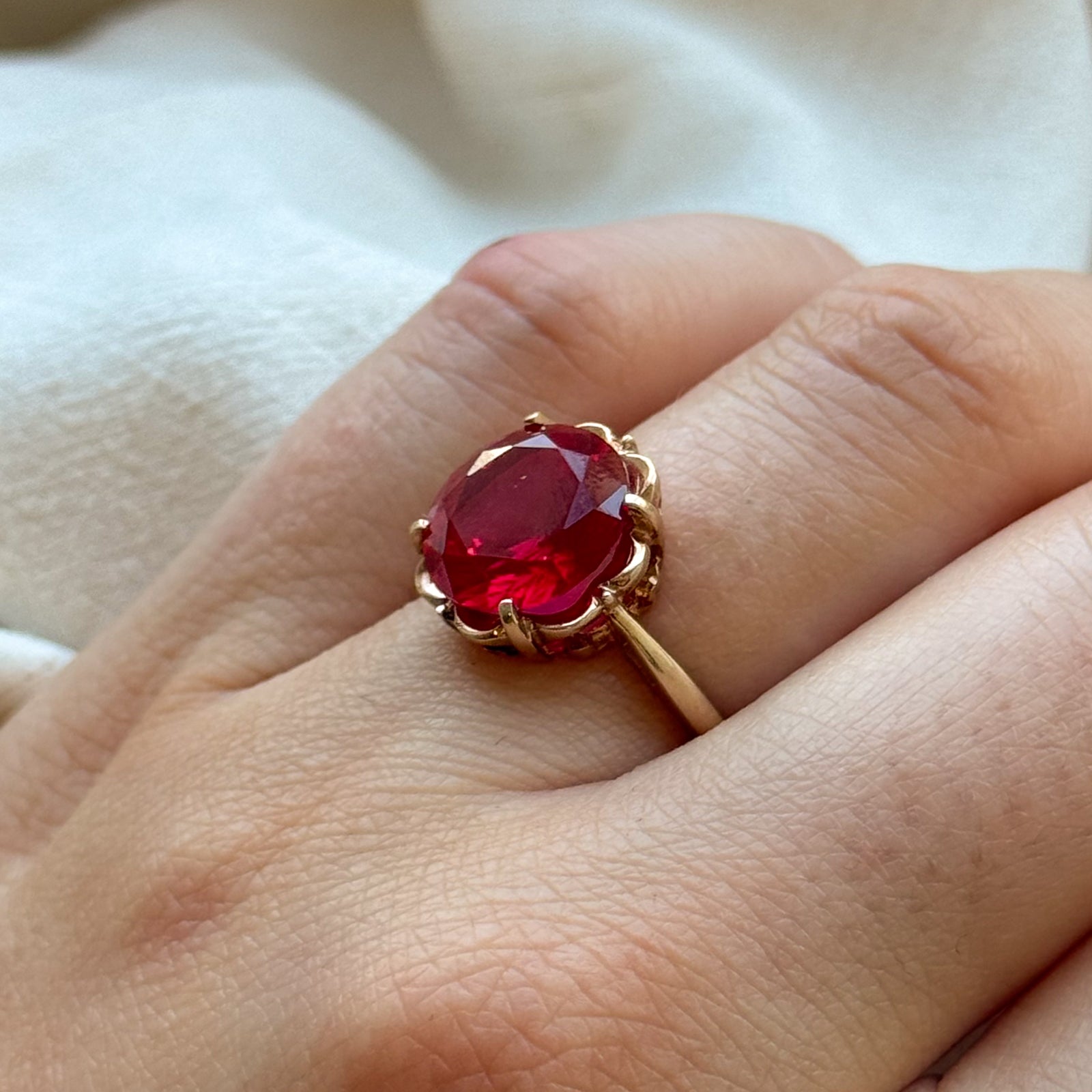 6.00ct Synthetic Ruby Cocktail Ring - Size 5.75 | Elegant Statement Jewelry for Evening Parties & Special Occasions