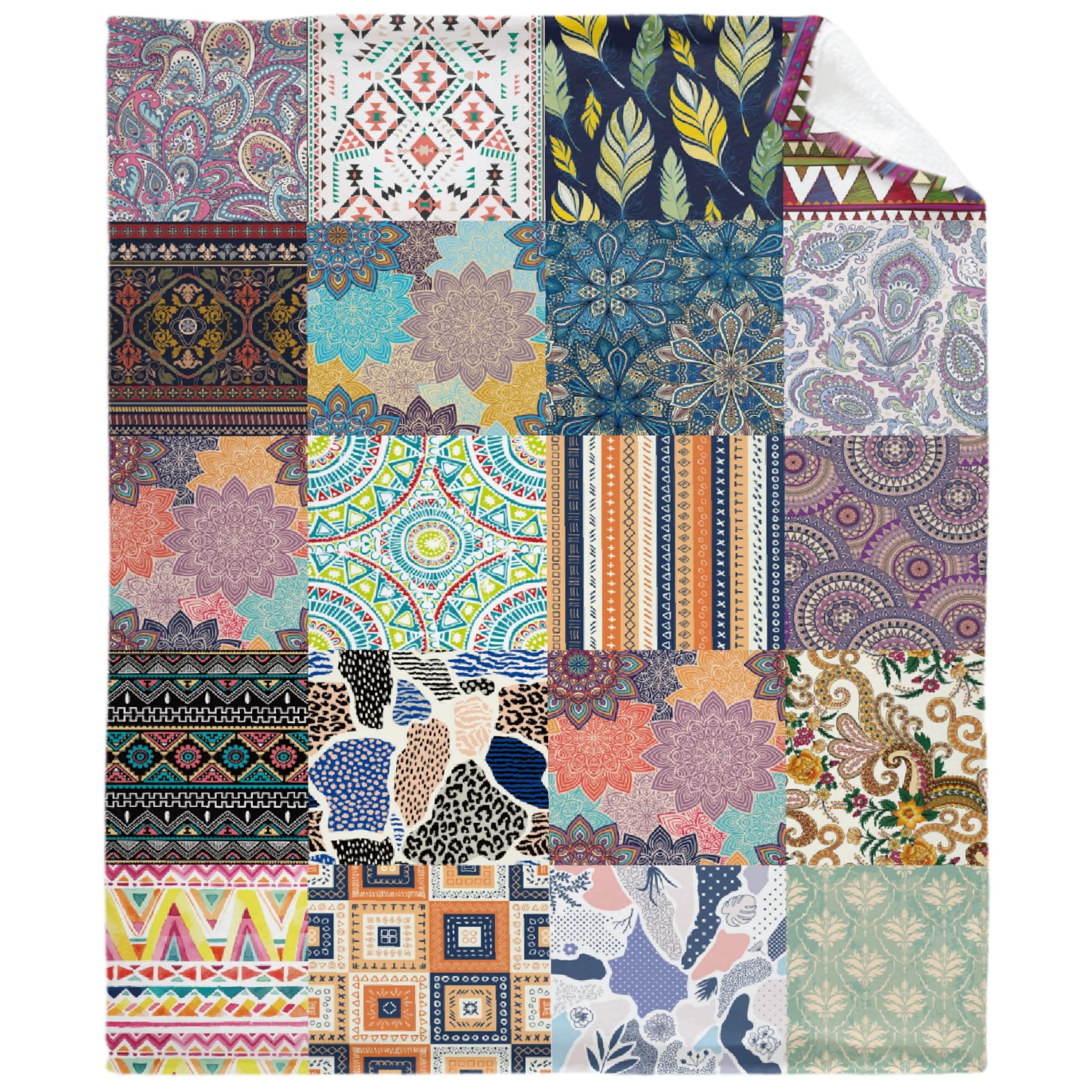 Bohemian Jigsaw Puzzle Print Fleece Blanket - Ultra Soft & Cozy Fuzzy Throw Blanket for Kids, Girls & Boys - Perfect for Gift, Picnic, Home Decor, Couch, Bedroom & Travel - Large 90''×120'' Family Size - Ideal for Snuggling, Movie Nights & Outdoor Adventures
