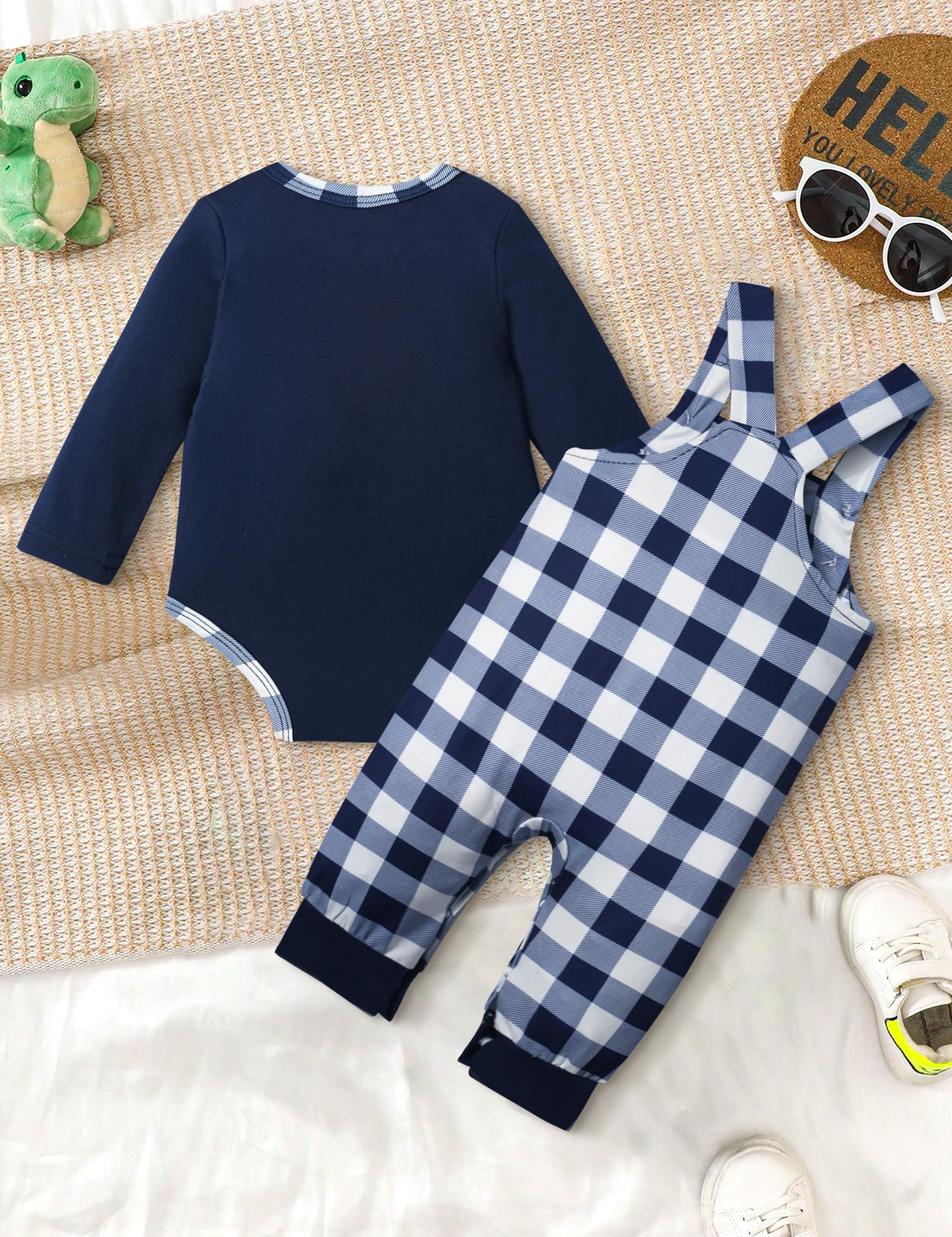 Cute Baby Boy Clothes - Long Sleeve Animal Print Romper & Plaid Overalls Jumpsuit Outfits for Newborns & Toddlers | Perfect for Playdates, Photo Shoots & Everyday Wear