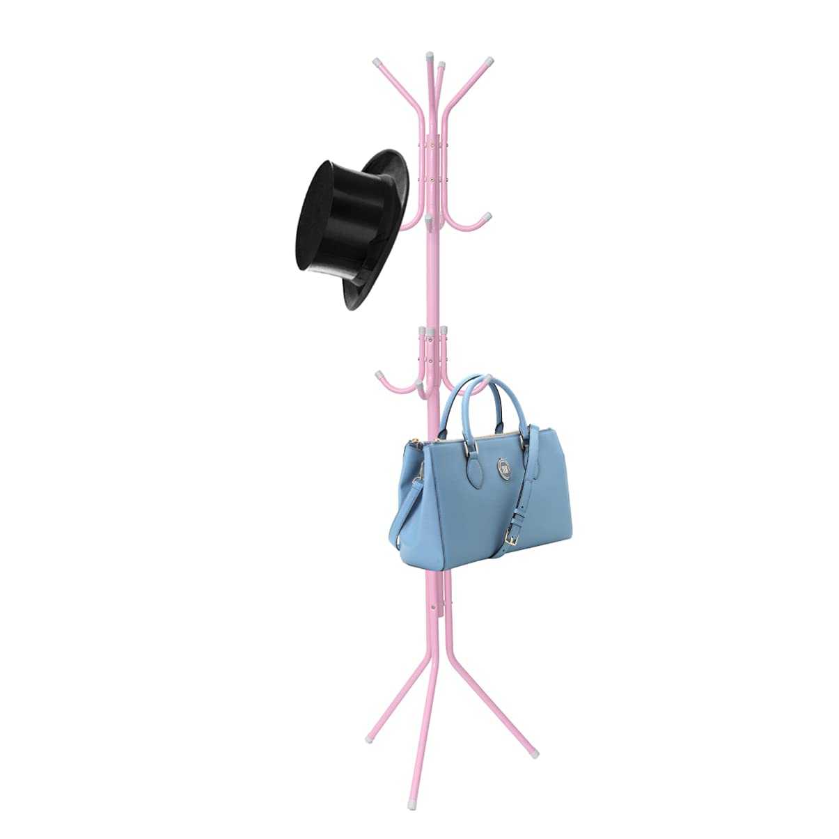 Metal Tree Coat Rack with 12 Hooks - Pink Standing Hat & Jacket Hanger Organizer for Hallway, Entryway, Bedroom & Closet - Space Saving Clothes Storage Solution