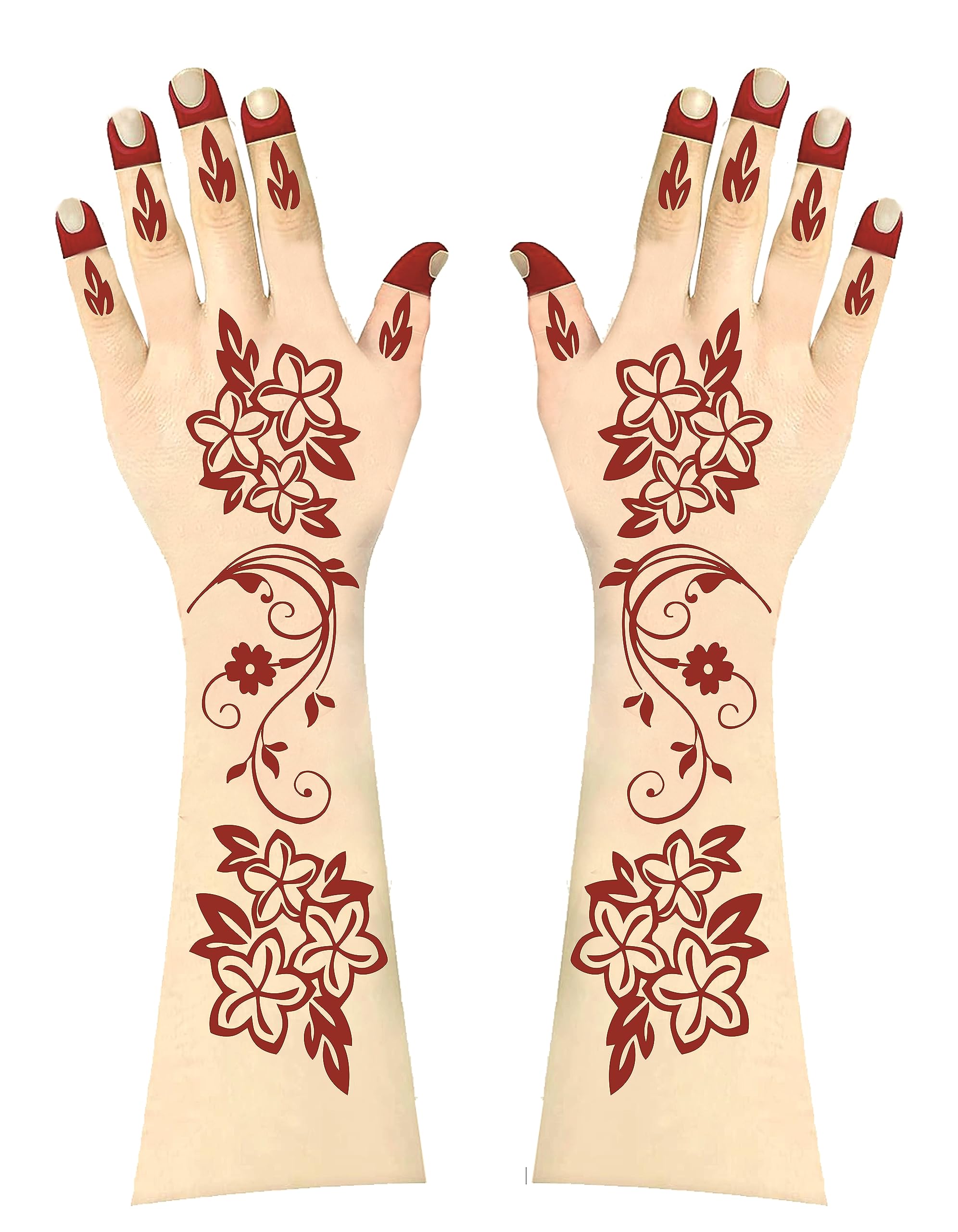 CareOne Gallery Arabic Design Mehandi Art Stickers - Set of 1 Piece for Both Hands with Instant Henna Cone | Temporary Henna Tattoo Stencils for Women, Girls & Kids | CareOne Design 01 | Perfect for Weddings, Festivals & DIY Body Art