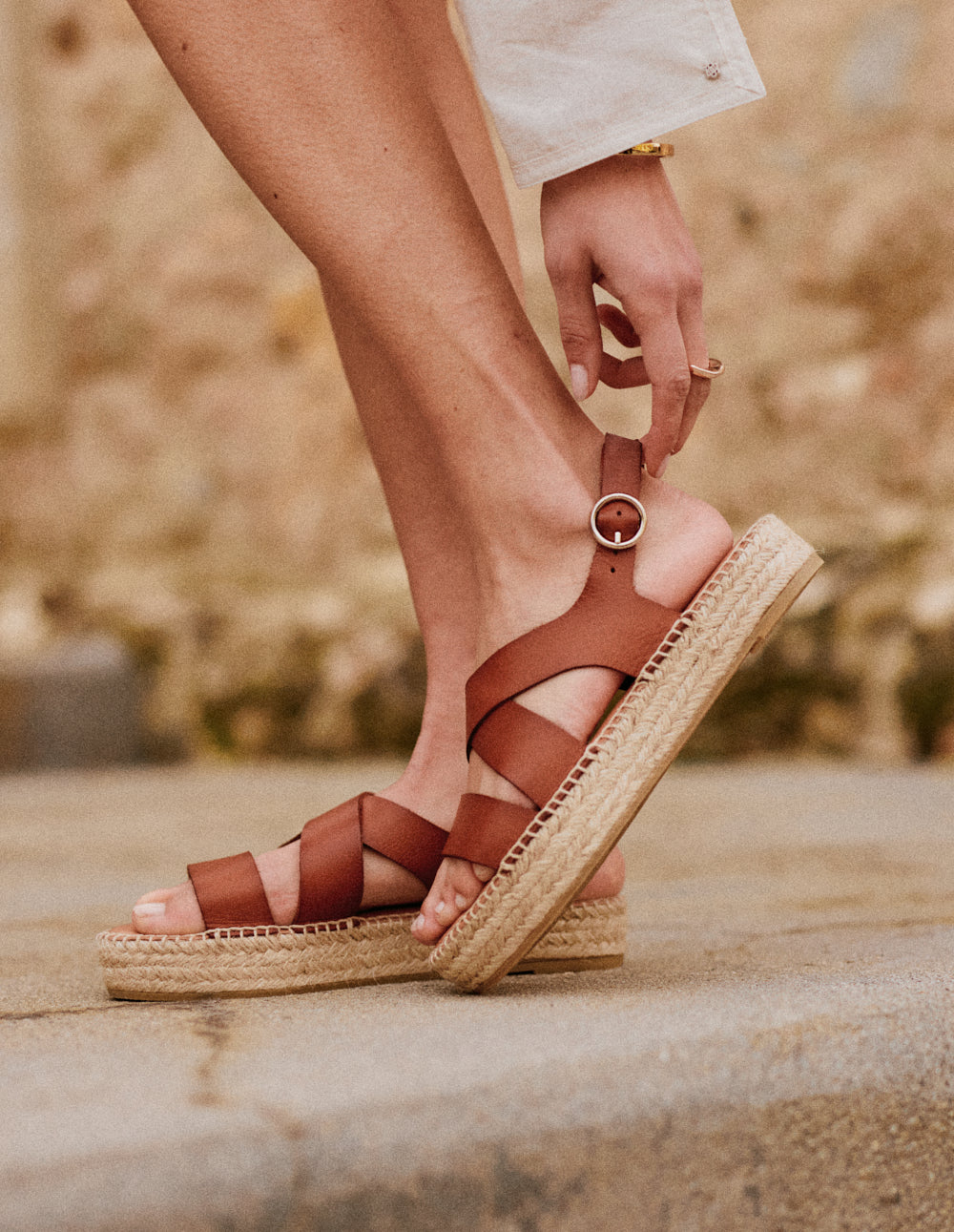 Chantal Brown Leather Espadrilles - Comfortable Flat Sandals for Women, Perfect for Summer, Beach, and Casual Outings