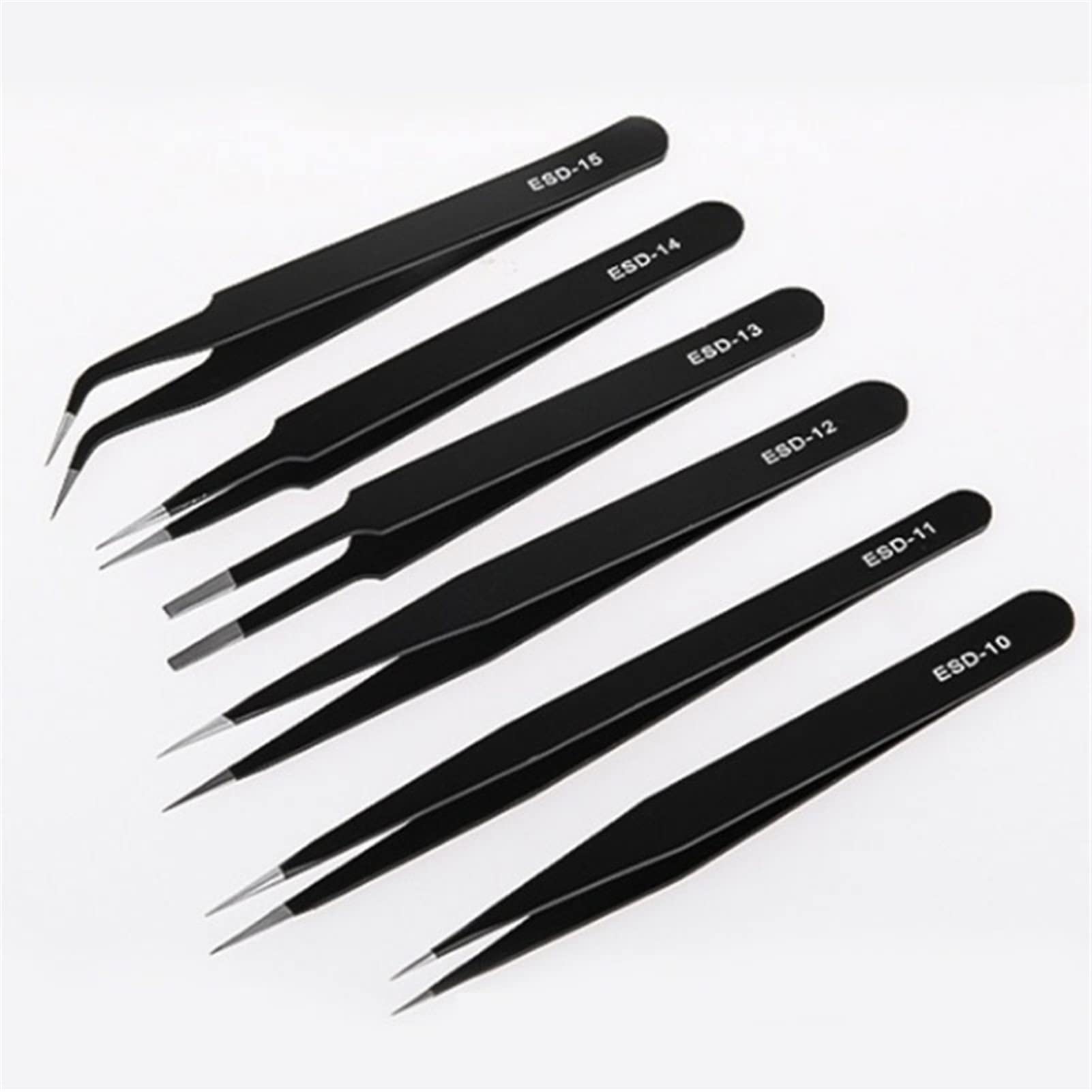 Anti-Static Stainless Steel Tweezers Set - ESD Safe Precision Tweezers for Electronics Repair, Eyebrow Grooming & Jewelry Making (14-Piece, Black) - Perfect for DIY, Lab Work & Beauty Maintenance