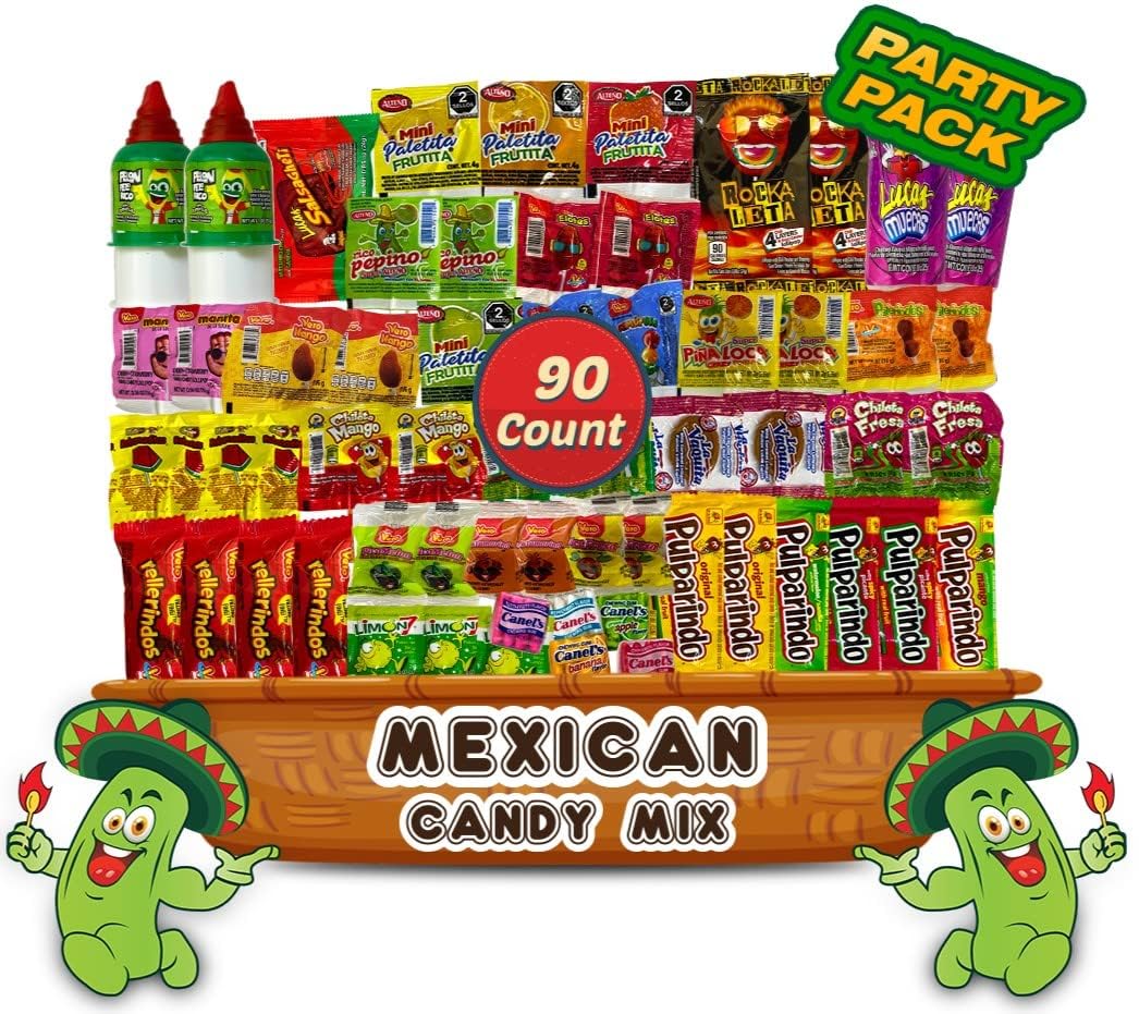 Spicy Mexican Candy Assortment - Lucas, Pelon Pelo Rico, Pulparindo (90 Count) for Parties & Gifts