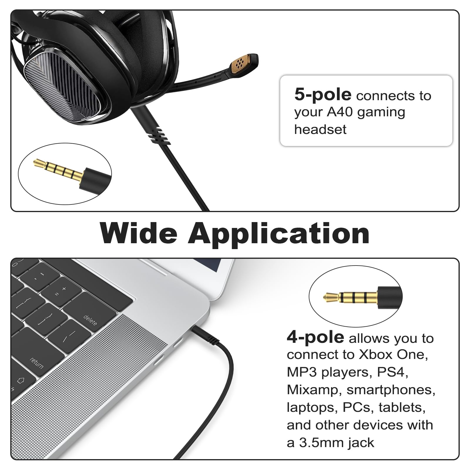 Astro A40 A40TR A30 A10 Gaming Headset Replacement Cord with In-Line Volume Control - 6.6ft Braided Cable for Xbox One, PS4, PS5, PC & Smartphones - Perfect for Competitive Gaming & Streaming