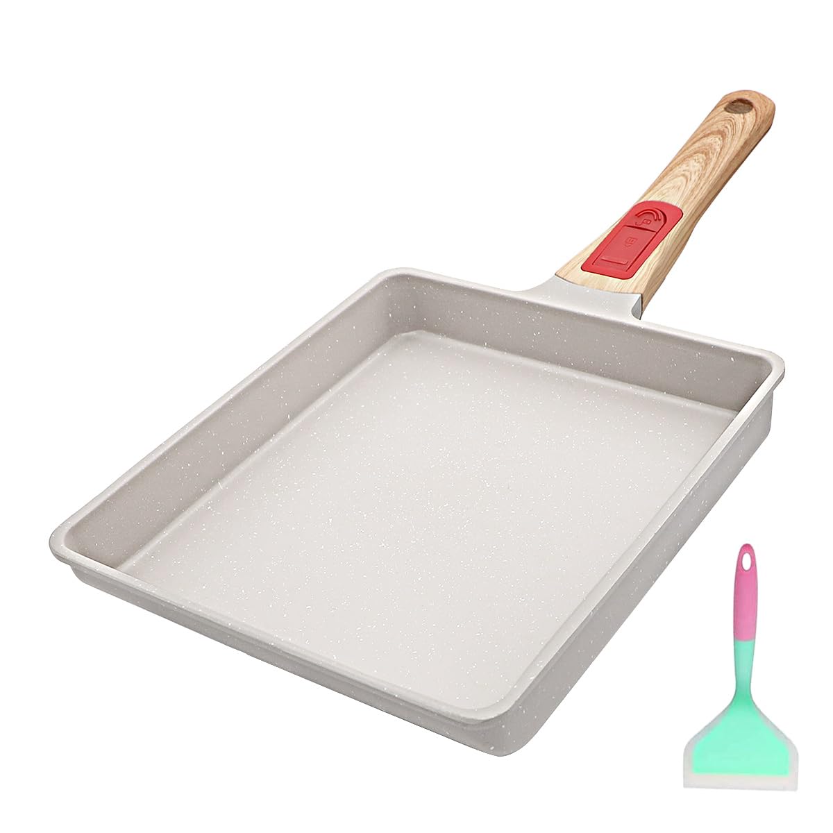 Nonstick Japanese Tamagoyaki Pan - 9” x 8” Omelette Pan with Detachable Handle, Oven & Dishwasher Safe - Perfect for Making Egg Rolls, Sushi Omelets & Breakfast Crepes (White)