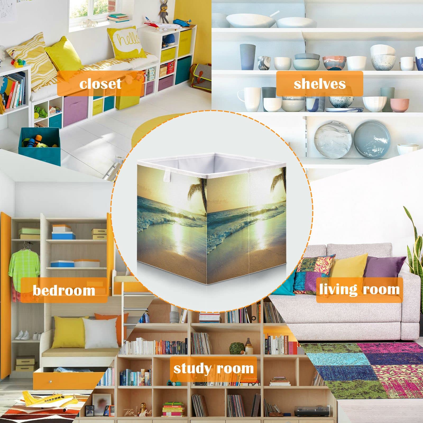 Foldable 11x11x11 Inch Storage Basket Cube - Organizer Bin for Toys, Books, Shelves, Closet & Laundry | Home Decor & Nursery Storage Solution | Perfect for Summer Beach Trips & Sunset Picnics