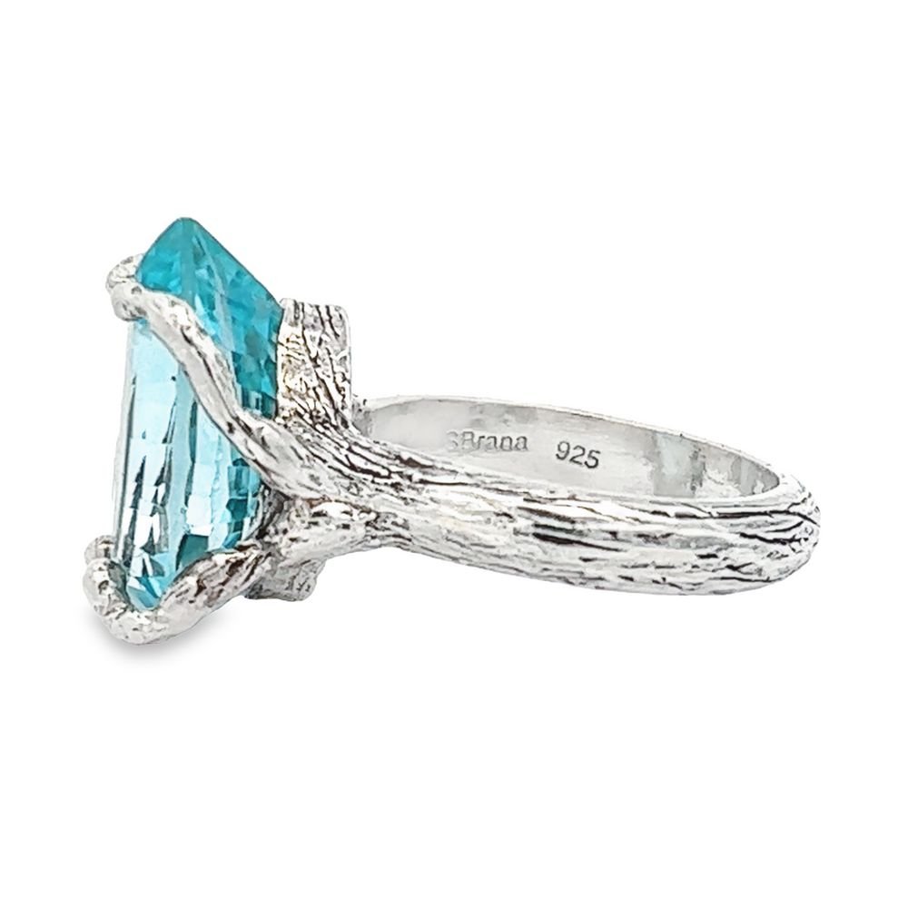 13 ct Cushion Cut Pear Shape Swiss Blue Topaz Sterling Silver Cocktail Ring - Elegant Statement Jewelry for Weddings, Parties & Special Occasions