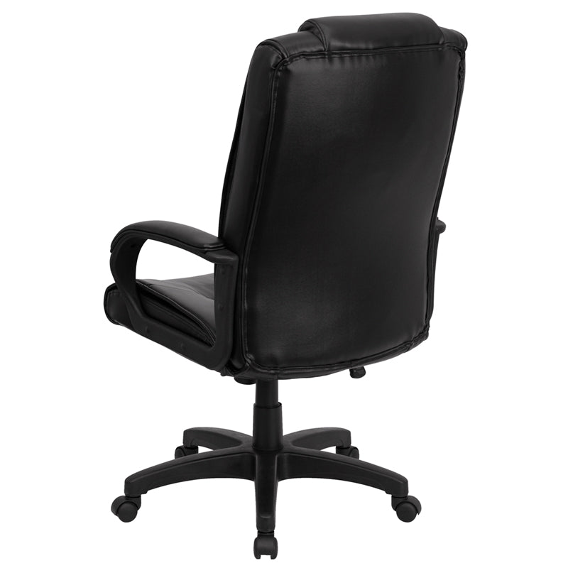 Premium FLASH Jessica High Back Black LeatherSoft Executive Swivel Office Chair with Oversized Headrest & Adjustable Arms - Ergonomic Desk Chair for Home Office, Gaming & Workspace Comfort