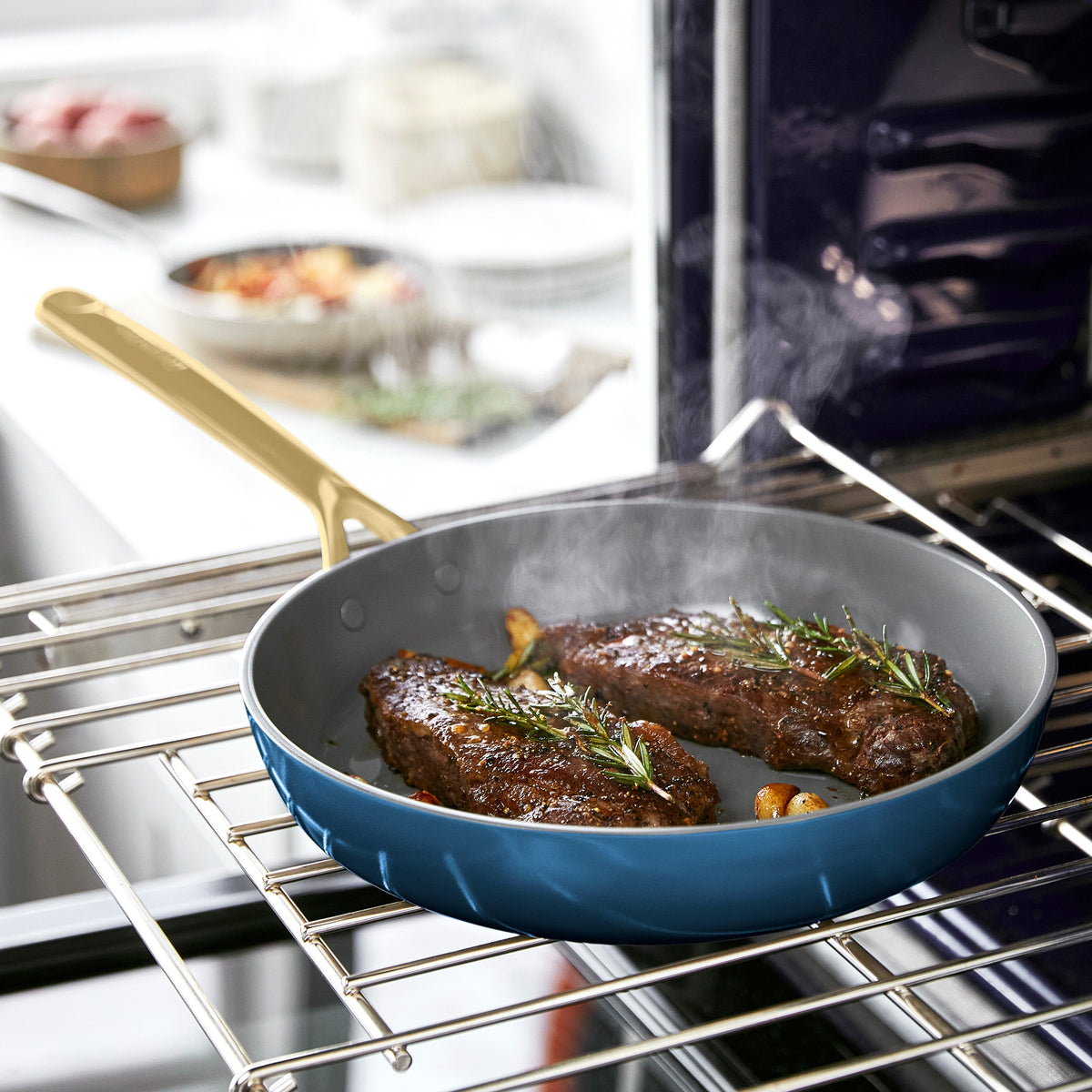 Premium GP5 Colors Ceramic Nonstick 11-Piece Cookware Set with Champagne Gold Handles | Marine Blue | Oven & Dishwasher Safe for Everyday Cooking & Entertaining