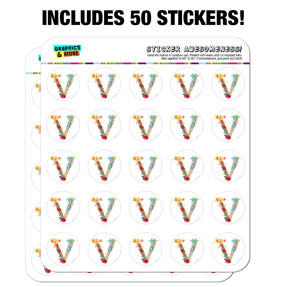 Floral Monogram Letter V Stickers for Planners, Calendars, Scrapbooking & Crafting - Perfect for DIY Projects, Bullet Journals, and Home Decor