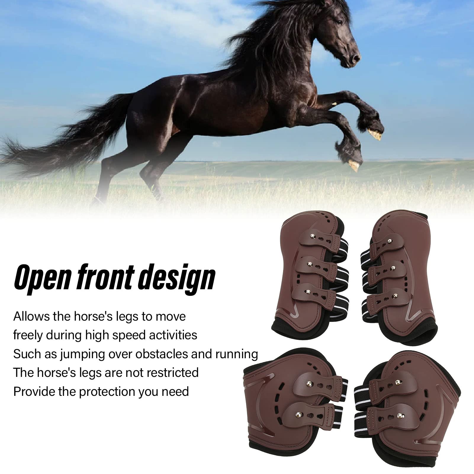 Anti Shock Horse Boots - Adjustable Front & Hind Leg Guards for Jumping & Show Riding - Shock Absorption Protects Tendons & Joints - Ideal for Equestrian Training, Competitions & Trail Riding