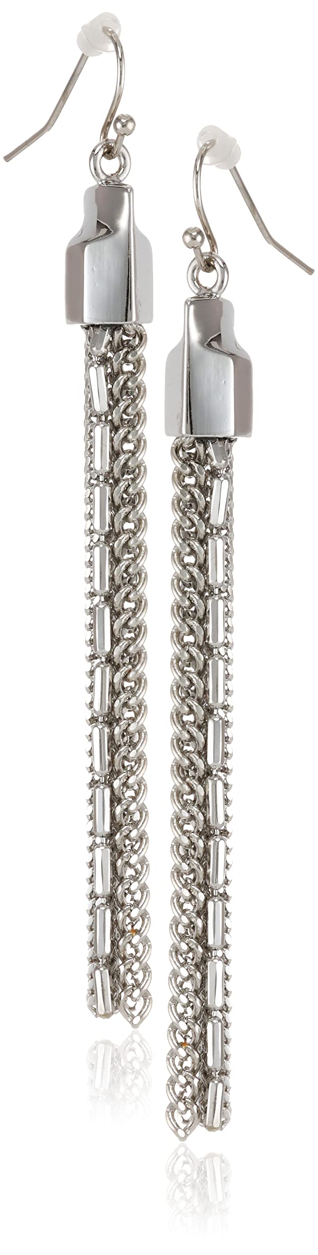 Vince Camuto Chain Tassel Fish Hook Drop Earrings for Women - Elegant Silvertone Jewelry - Perfect for Parties, Weddings & Evening Events