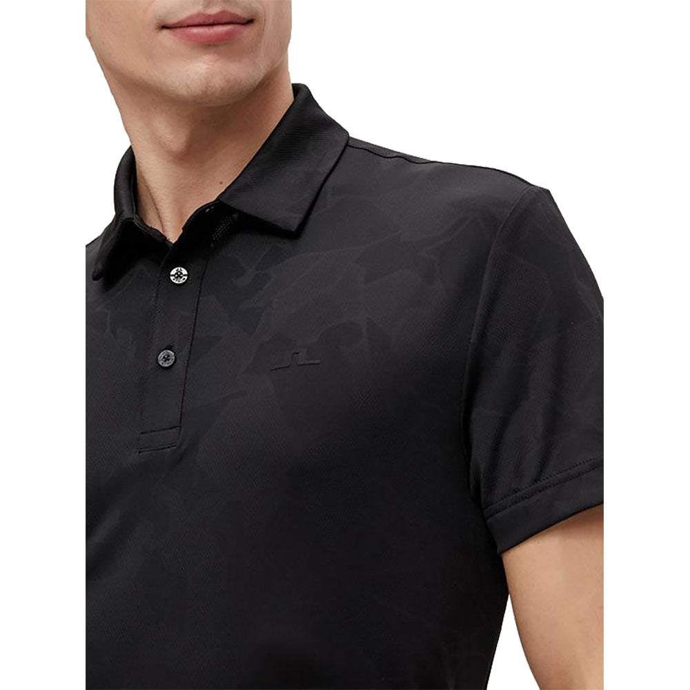 J. Lindeberg Clide Amer Fit Black Men's Golf Polo Shirt - Moisture-Wicking & UV Protection for Comfortable Golfing & Outdoor Activities