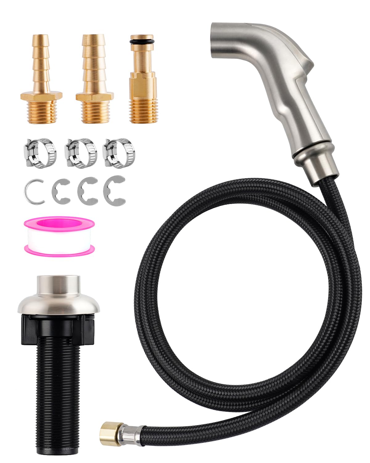 Moen Kitchen Sink Faucet Sprayer Head Replacement - Brushed Nickel Side Sprayer with Braided Hose & Holder | Perfect for Dishwashing, Vegetable Cleaning, and Sink Area Maintenance